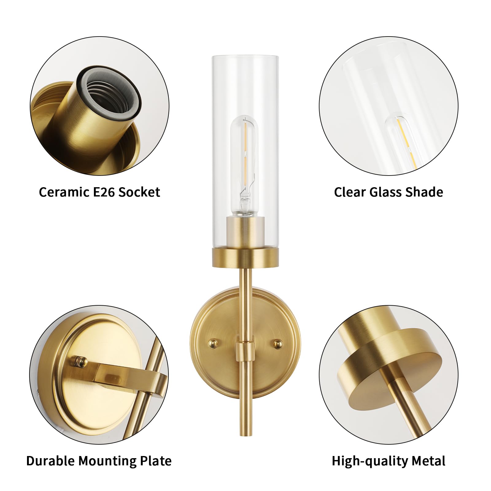 Wilon Gold Wall Sconces Set Of 2, Vanity Lights For Bathroom Sconces Wall Lighting With Clear Glass Shades, Vintage Antique Bras