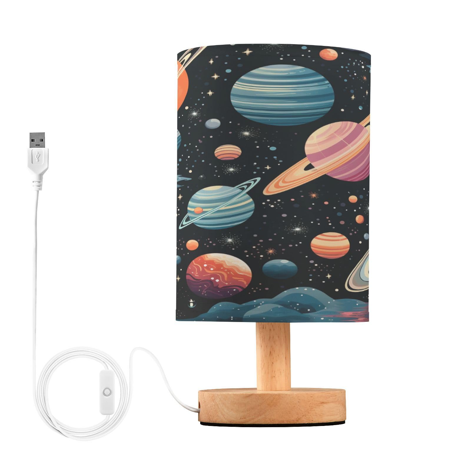 ARGTILDN Space Planet Astronomy LED Table Lamp for Bedroom Bedside Lamp with USB Charging Ports Decor Nightstand for Living Room