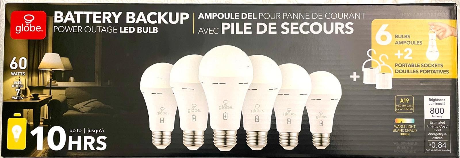 Globe Battery Backup LED Bulb - 6 Pack