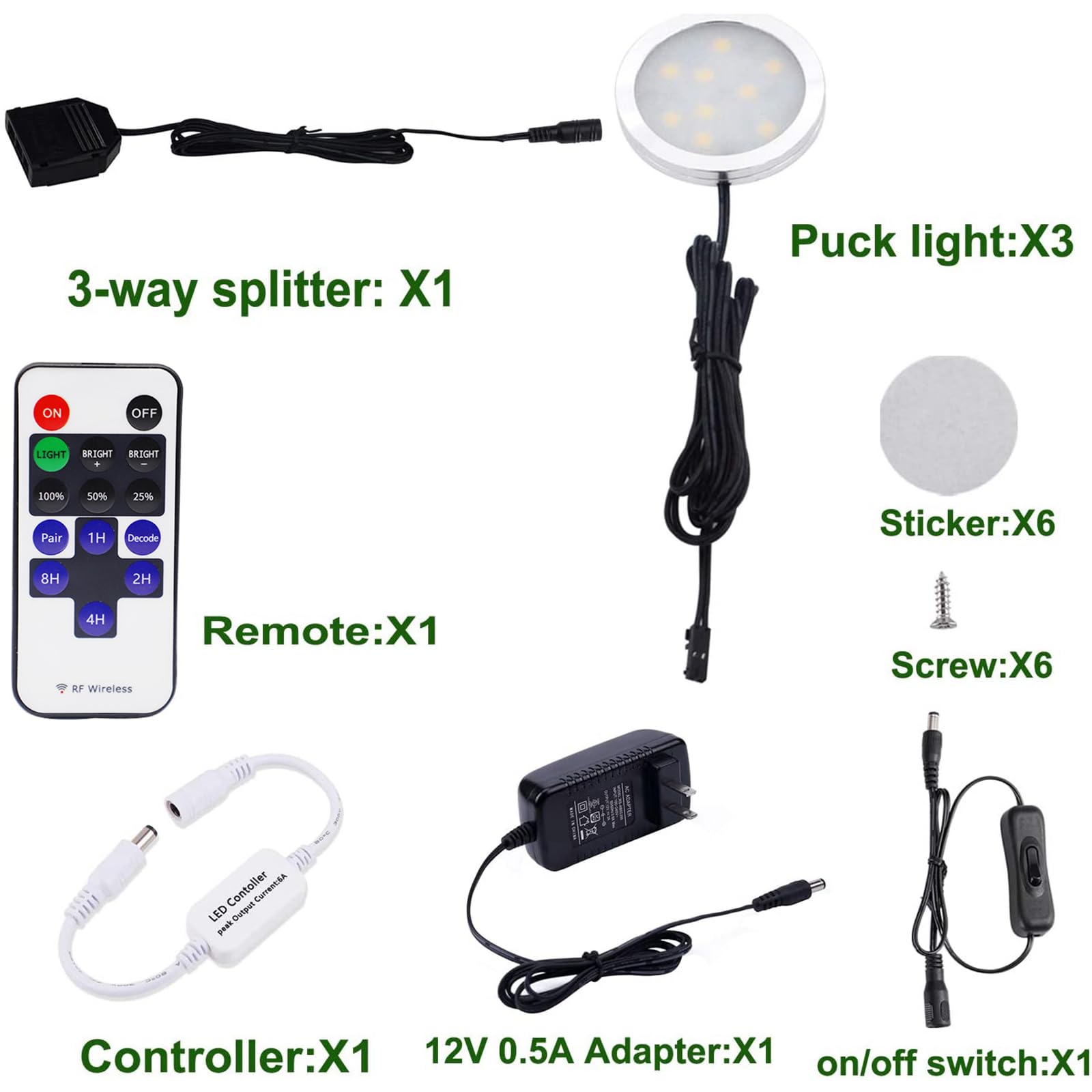 AIBOO LED Under Cabinet Lights Kit - Dimmable 3 Lamps with RF Remote Control, Natural White, Aluminum