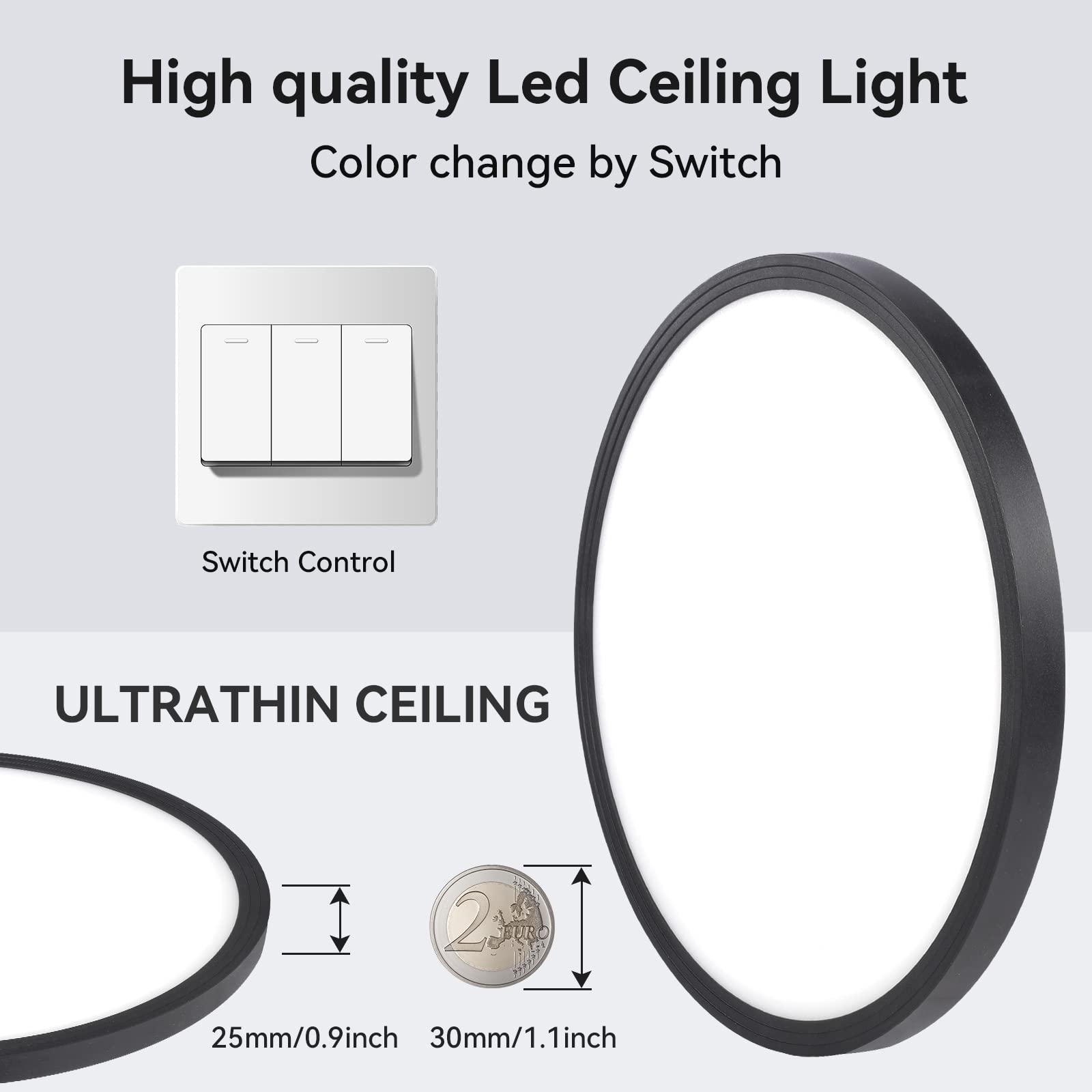 Lexier Pack 12 Inch 3200Lm Flush Mount Led Black Slim Round Ceiling Light Fixture Day White 6000K Thin Flat Surface 120V 300W