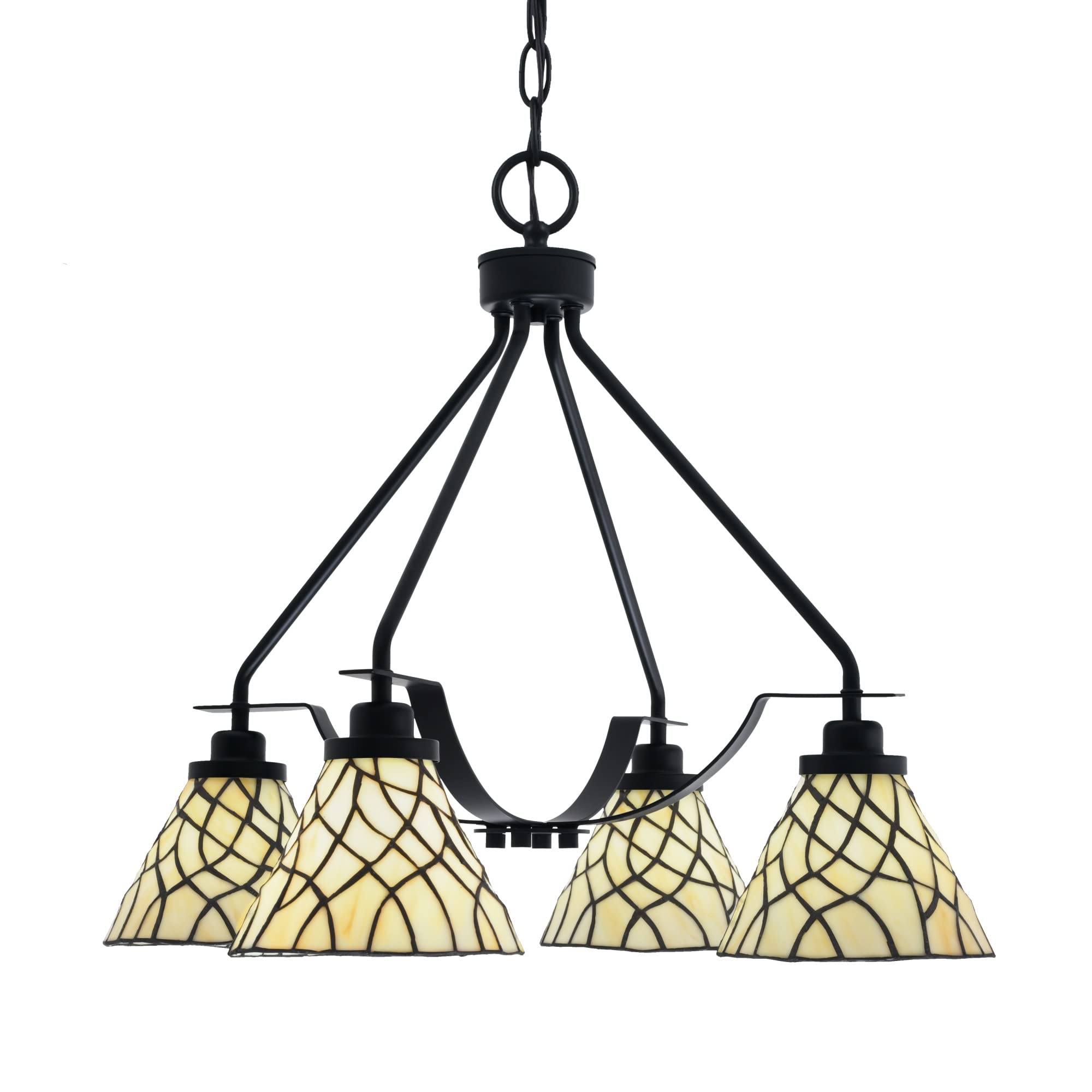 Odyssey Downlight, 4 Light, Chandelier In Matte Black Finish With 7" Sandhill Art Glass