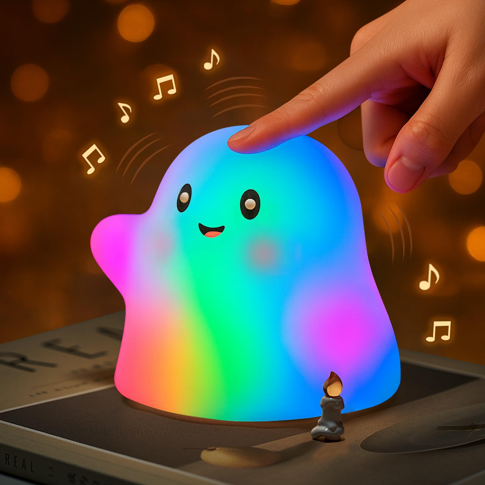 nextanG RGB Ghost Night Light - Color-Changing Tap Control Fun Toy for Kids, Soft Squishy Silicone Lamp with Sounds, Dimmable Re