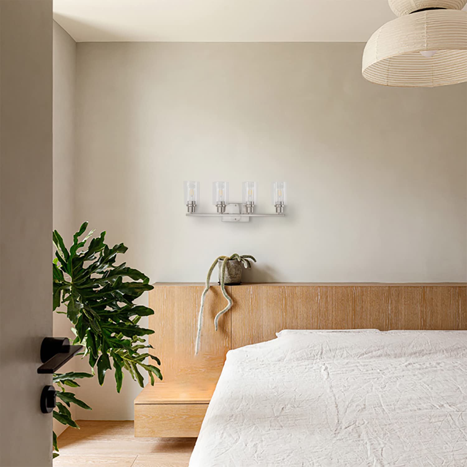 Filimitiy 4-Light Bathroom Light Fixtures, Brushed Nickel Vanity Light With Clear Glass Shade, Modern Wall Sconce For Mirror Bed