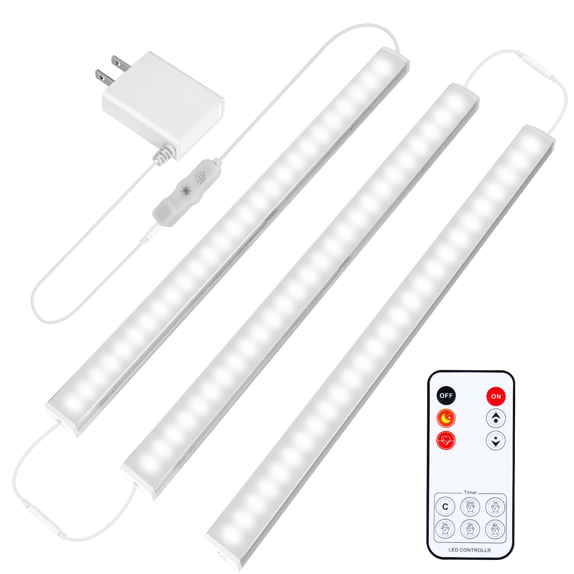 Maylit Under Cabinet Lights Plug in, 3 Pcs 12 Inch Ultra Thin Under Cabinet Lighting, Super Bright Daylight White Under Counter Lights for Kitchen, Dimmable Light for Cabinet, Counter, Workbench, Desk