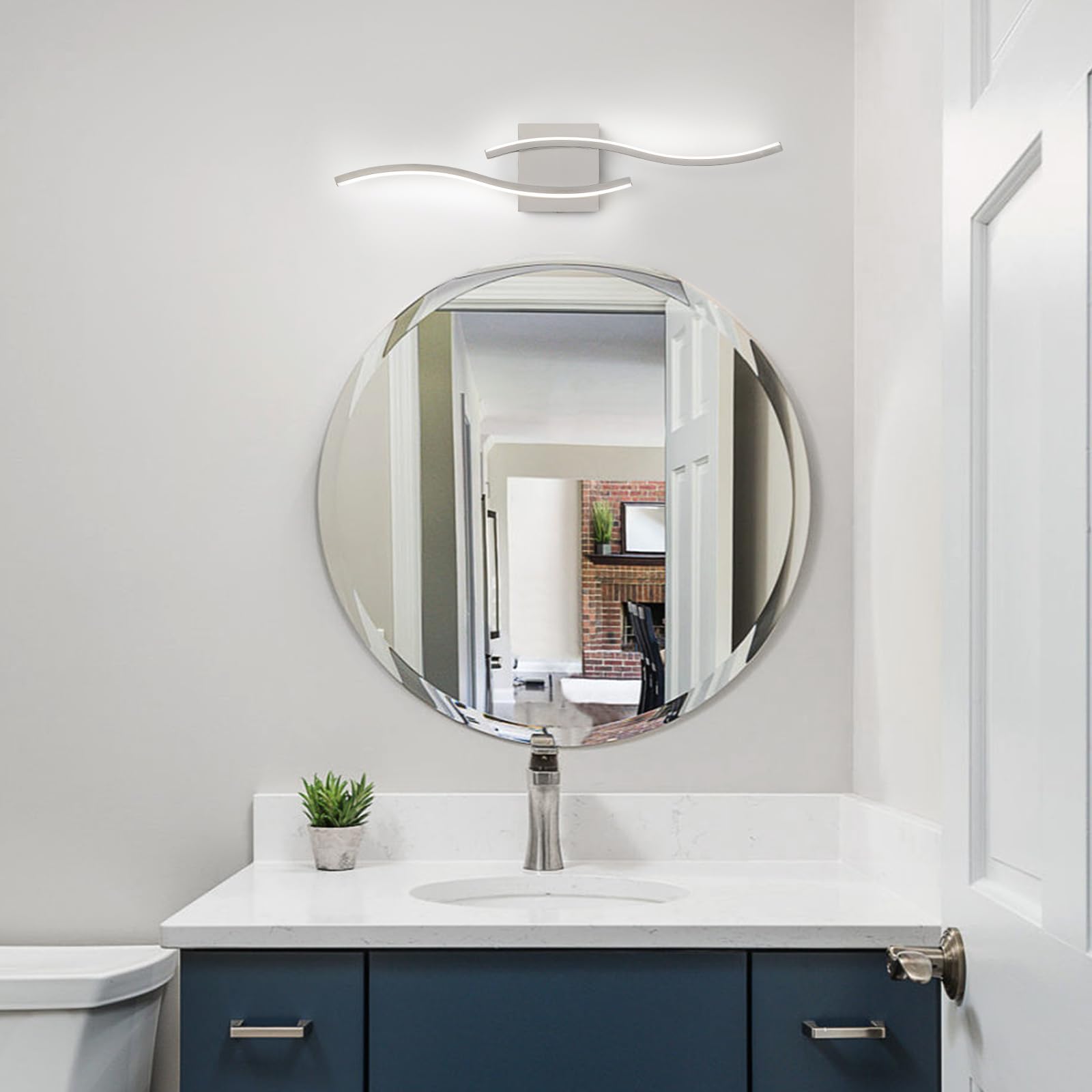 Huoku Modern Bathroom Light Fixtures  23.6Inch Dimmable Brushed Nickel Bathroom Vanity Lights Over Mirror  15W Aluminum Wall Sconce Lighting Fixtures For Living Room 6000K White Light