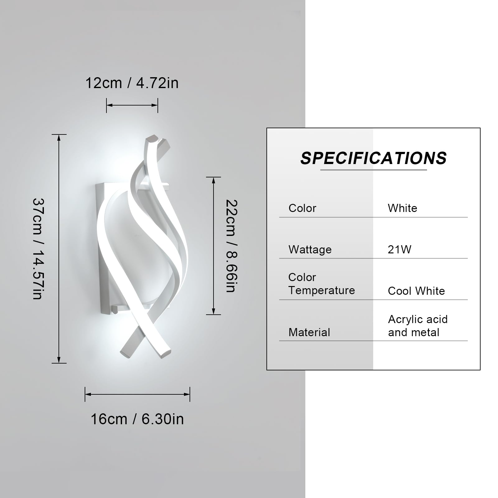 Delipop Spiral Led Wall Sconce, 6500K Cool White Acrylic Light For Bedroom, Bathroom, Living Room
