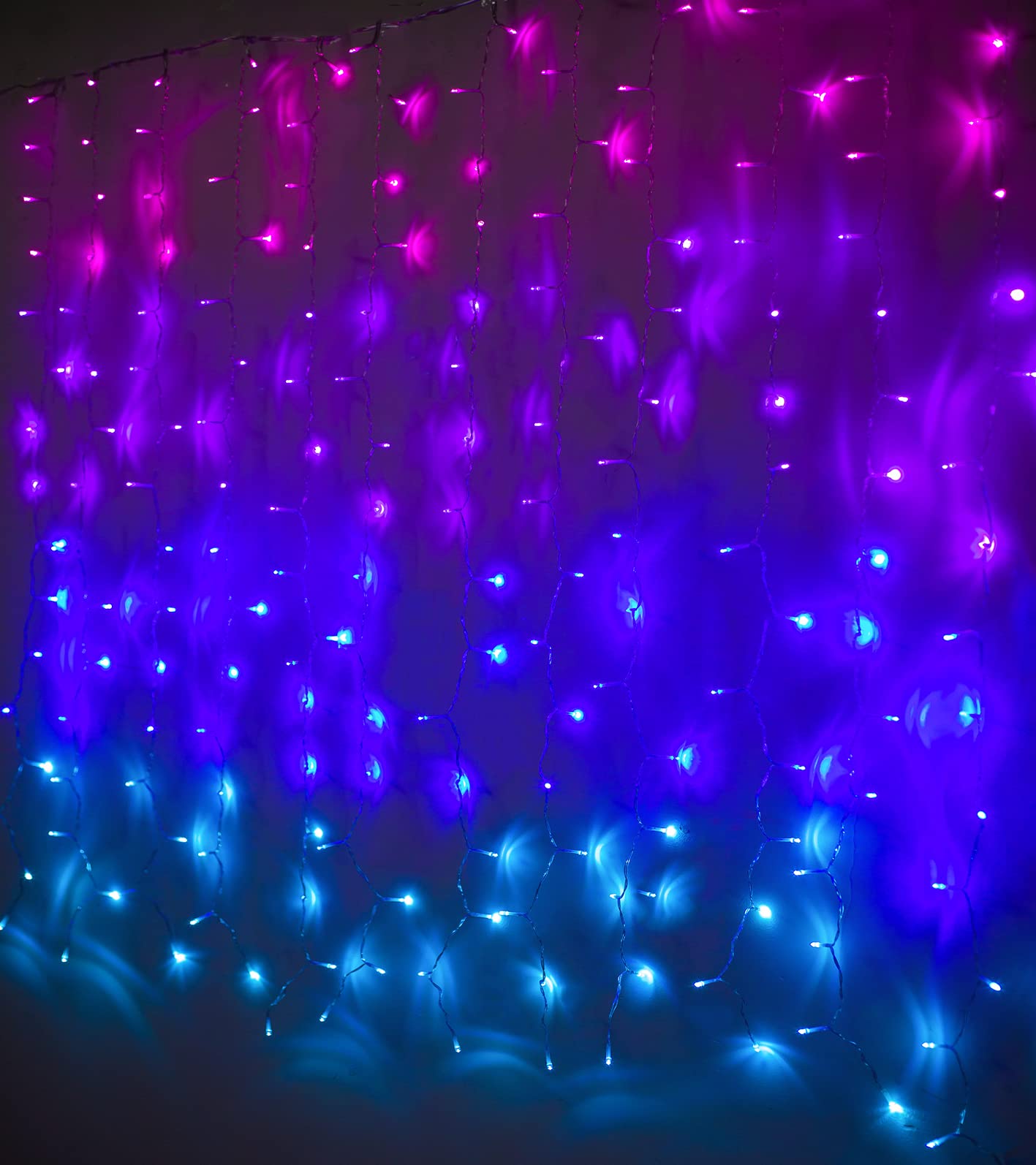 Pink Purple & Blue Ombre LED Curtain Lights with Remote, Rainbow Waterfall String Lights Ombre Hanging Fairy Mermaid Lights for Teen Room, Girls Room, Mernaid, Bedroom, Birthday, Christmas Décor