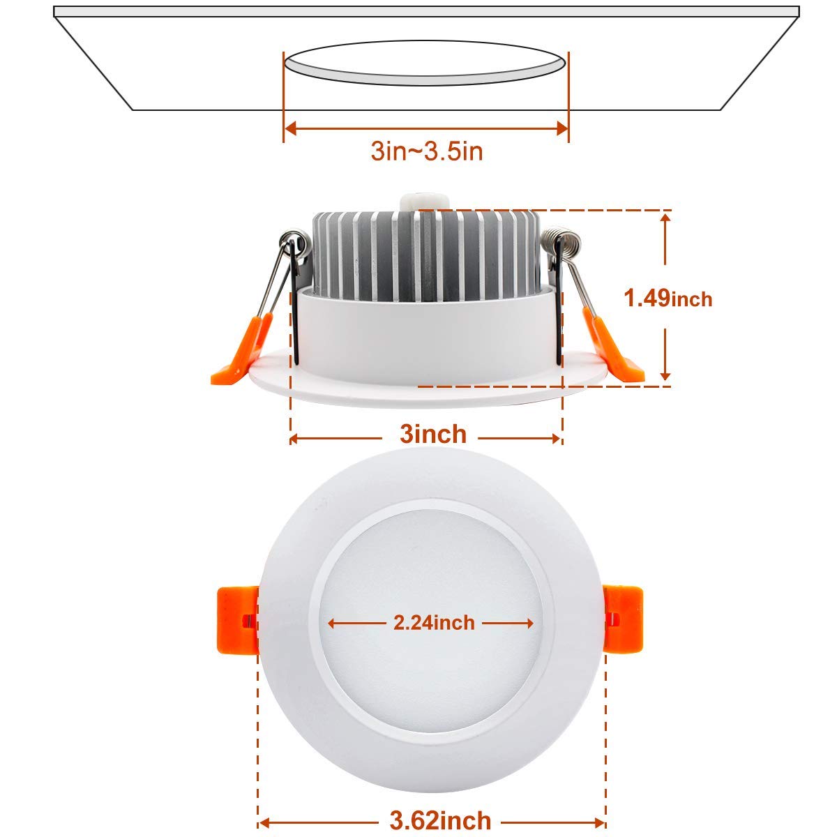 YGS-Tech LED Recessed Lighting 3.5 Inch Dimmable Downlight 7W 5000K Daylight White Metal Ceiling Light 10 Pack