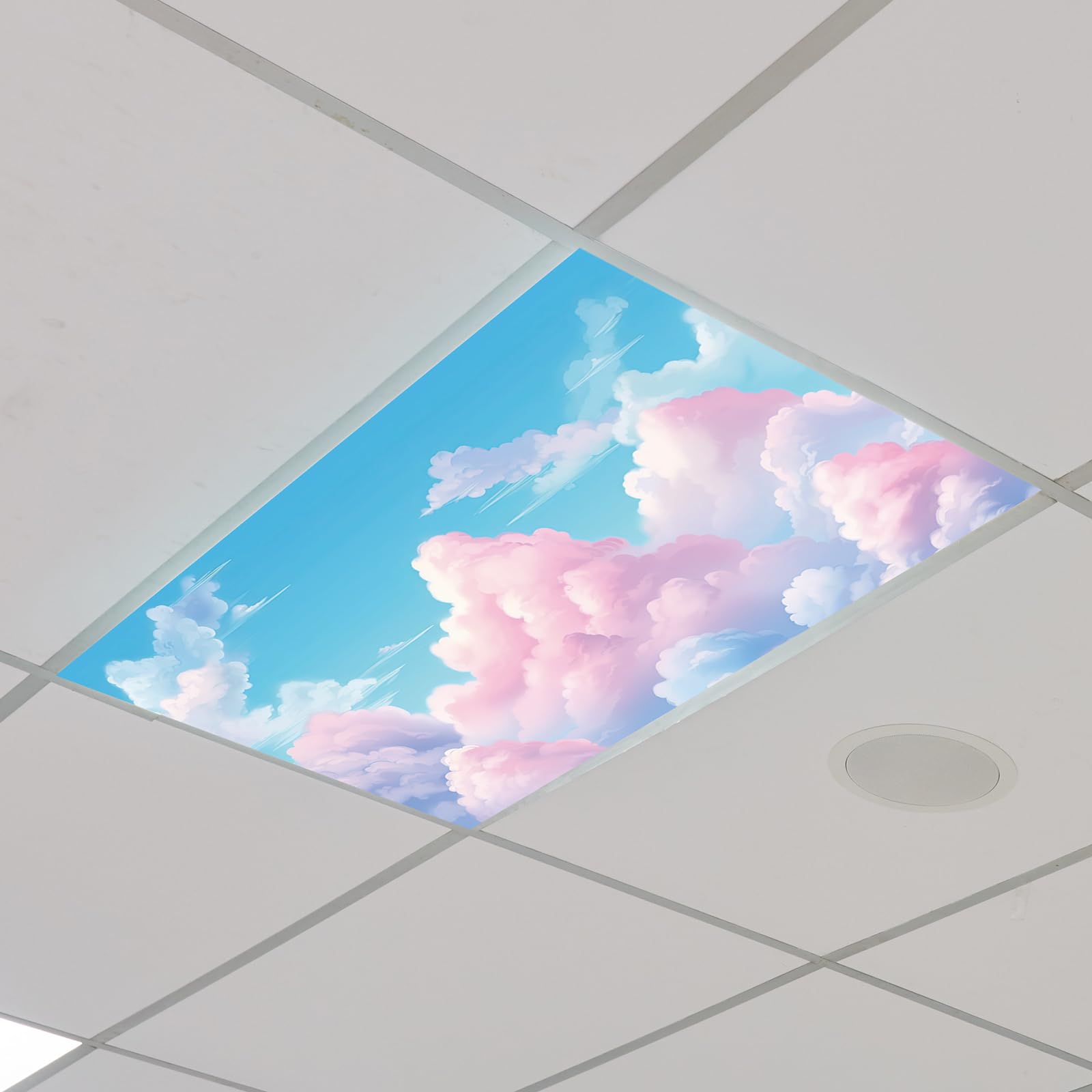 Outus Fluorescent Light Cover, Magnetic Ceiling Panel Decoration, 2 x 4 ft, Polyester, Pink Cloud, Reduces Glare for Classroom and Office