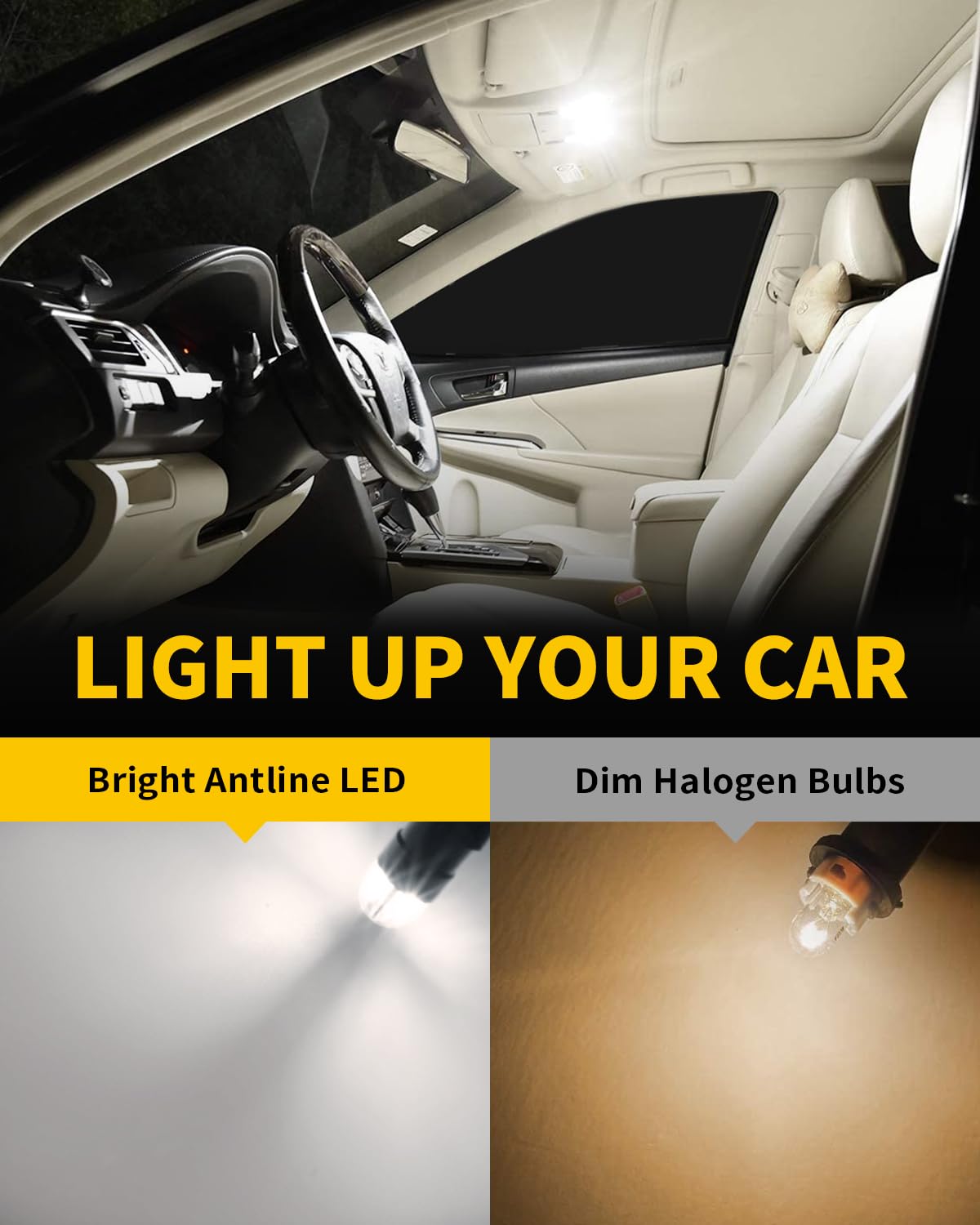 Antline BA9S LED Bulb, Super Bright White 12V Canbus Error Free for Dome, Map, License Plate & Glove Box Lights (Pack of 10)