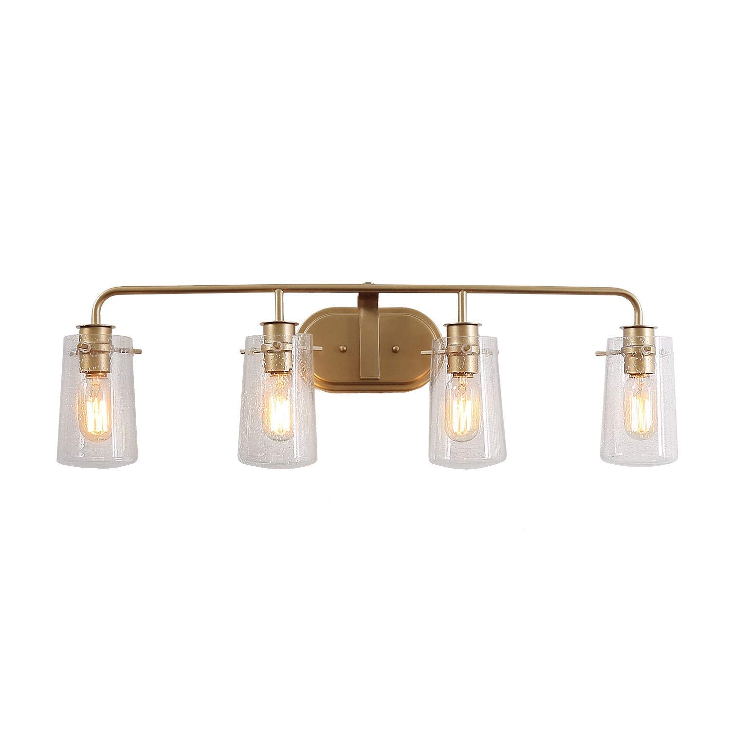 KSANA Bathroom Vanity Light 4-Light Modern Gold Fixtures with Seeded Glass Shade, 31in  Soft Gold Finish