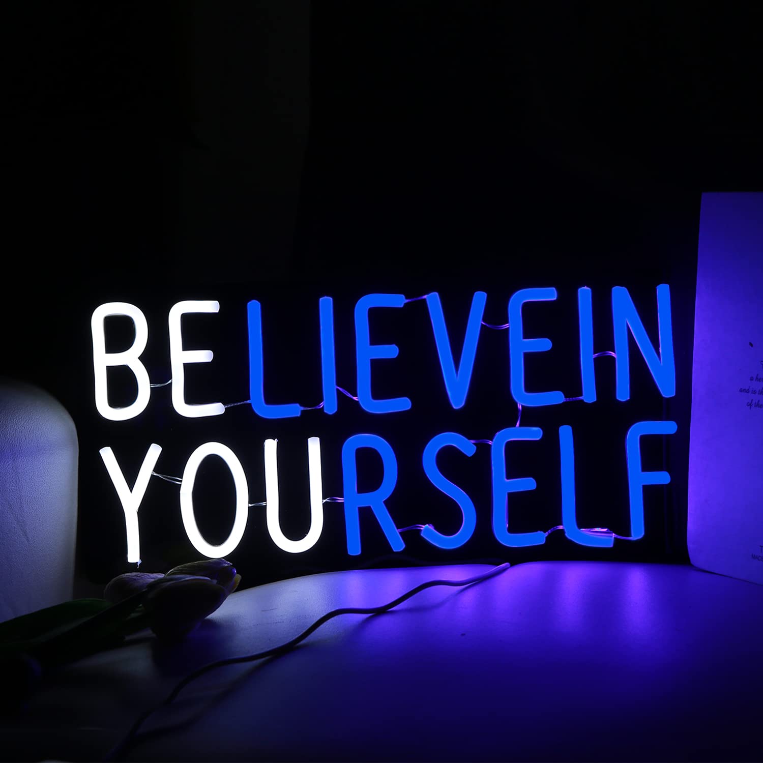 Believe in Yourself Neon Sign USB Powered for Room Decor, LED Neon Light Sign Dimmable for Kids Bedroom Office Bar Wall Art Birthday Gift 16 * 7.5 Inches Blue