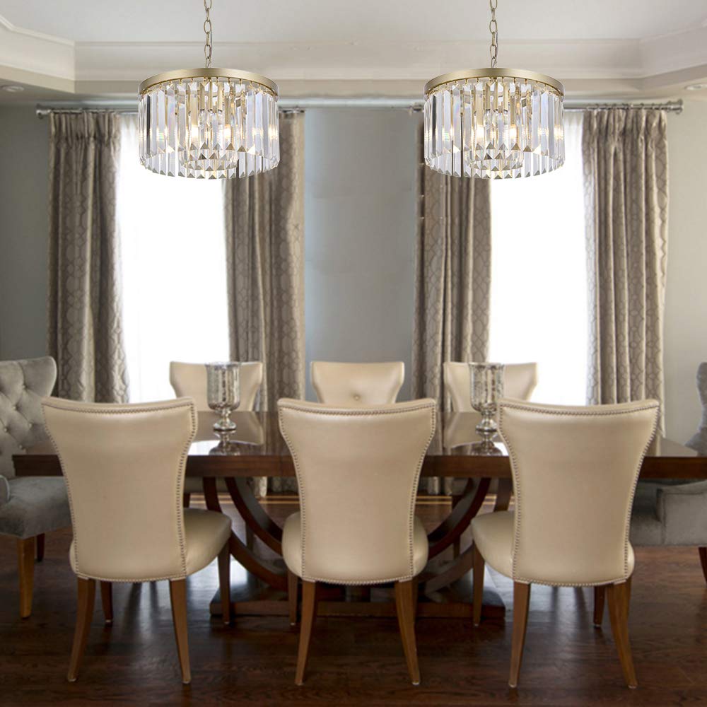 Cuaulans D13'' Gold Crystal Chandelier, Modern K9 Small Crystal Chandeliers, Round 4 Lights Cord Adjustable Hanging Ceiling Ligh