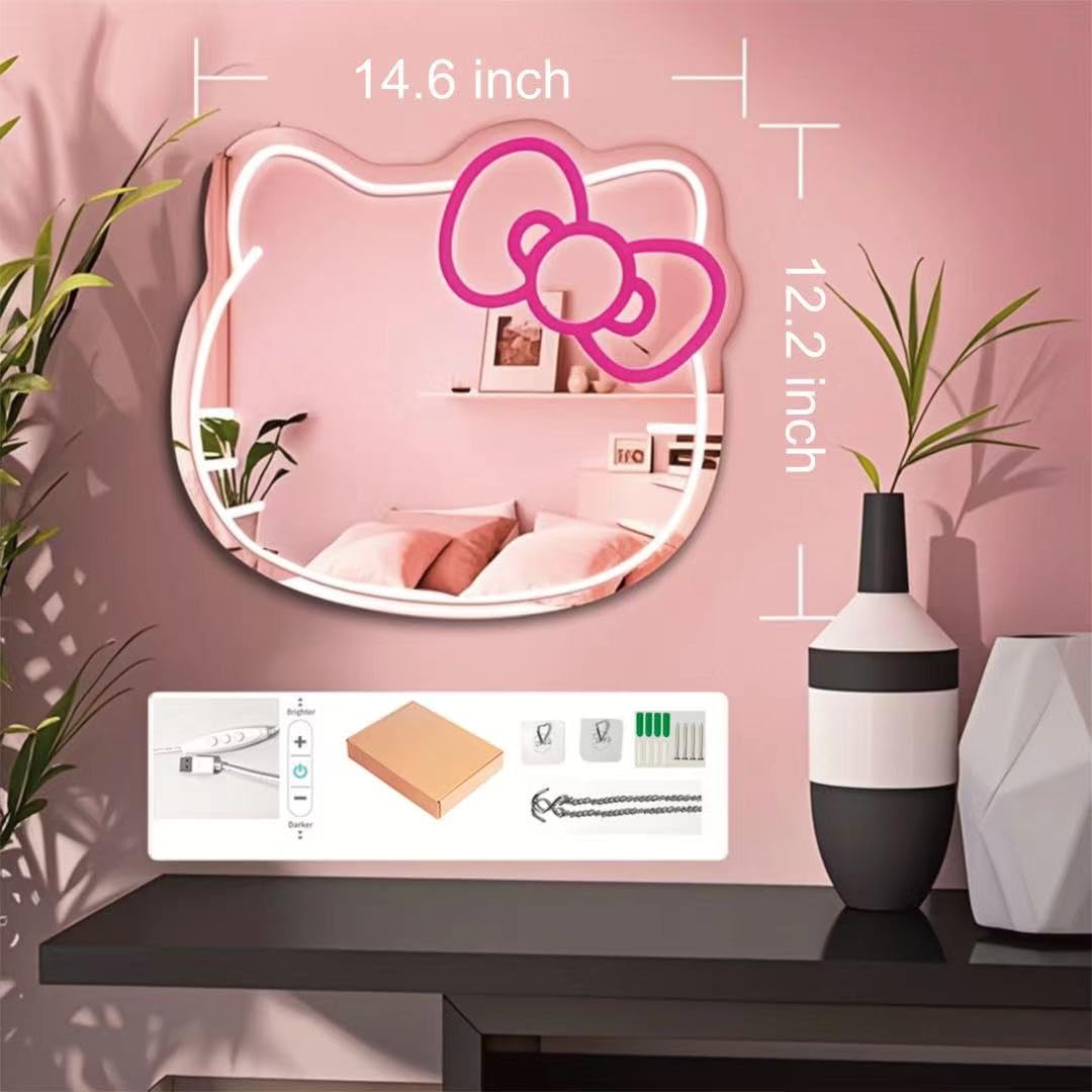 GALLIA Neon Mirror Vanity with Dimmable LED Lights, 14.6" x 12.2", Powder Color – Perfect Teen Girl Gift & Room Decor