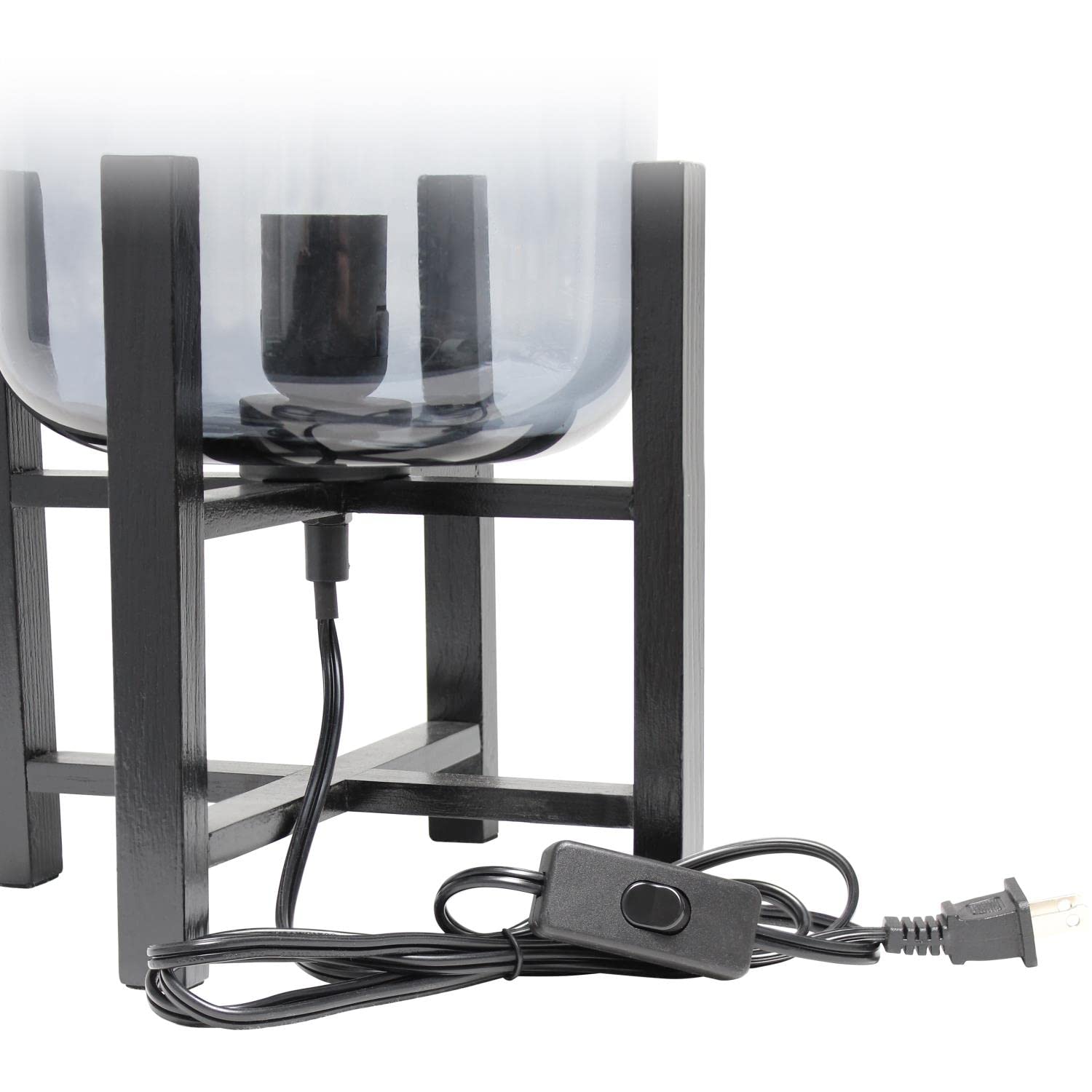 Simple Designs Lt1068-Smk Wood Mounted Glass Cylinder Shade Table Lamp, Black/Smoke