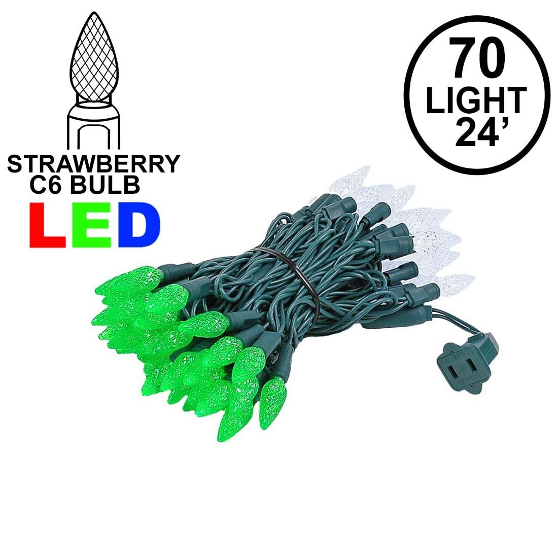 Novelty Lights C6 LED Christmas Mini Light Set, 70 Lights, Green/Pure White, 24 Feet, Commercial Grade Outdoor String Lights