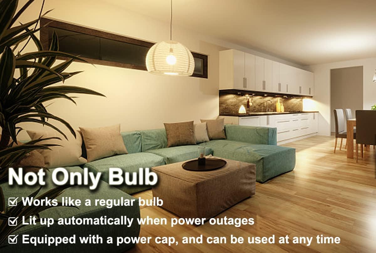 Furoching A19 Rechargeable Emergency Led Bulb, 9W 60W Equivalent Battery Backup Emergency Light With Switch Hook, E26 6000K For