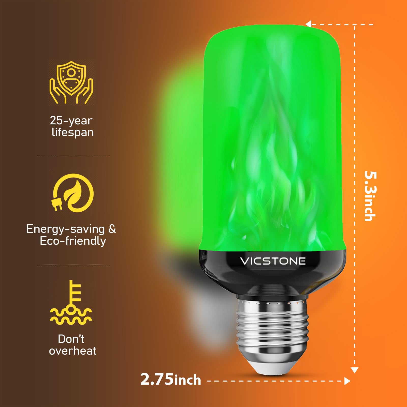 Vicstone Upgraded Led Flame Light Bulbs, 4-Mode Flickering Light Bulbs With Upside Down Effect, E26 27 Fire Light Bulb For Porch