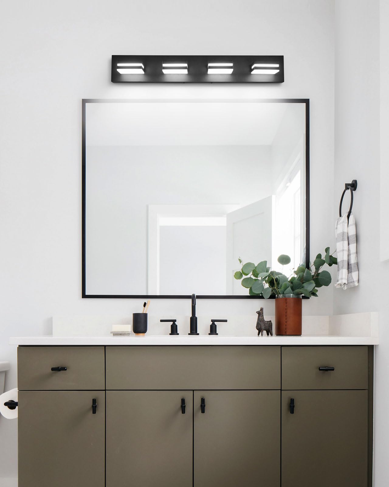 Likelgn 4-Light Bathroom Vanity Fixture, Modern LED, 29" Black, Rotatable Heads, 3CCT, Model LK-WL3310