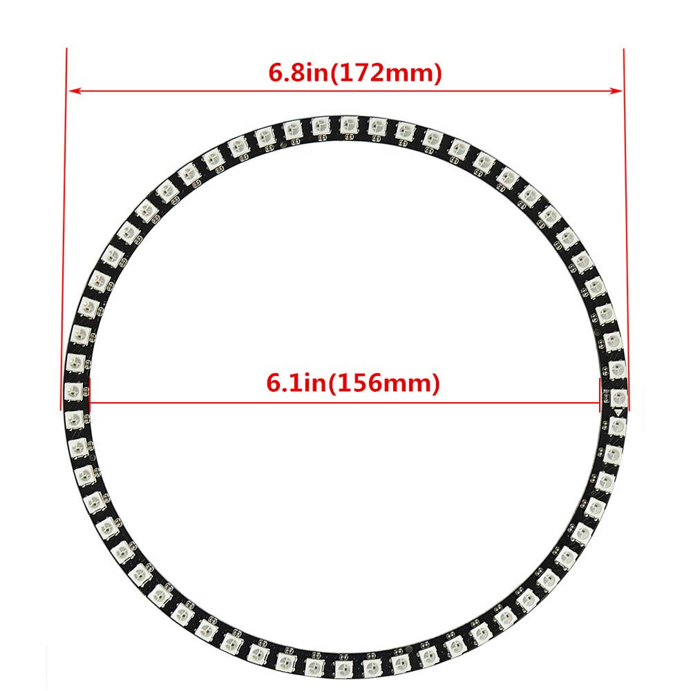 WESIRI WS2812B 60 LEDs RGB LED Ring Lamp Light, Individually Addressable, Black, DC5V, Mini Controller