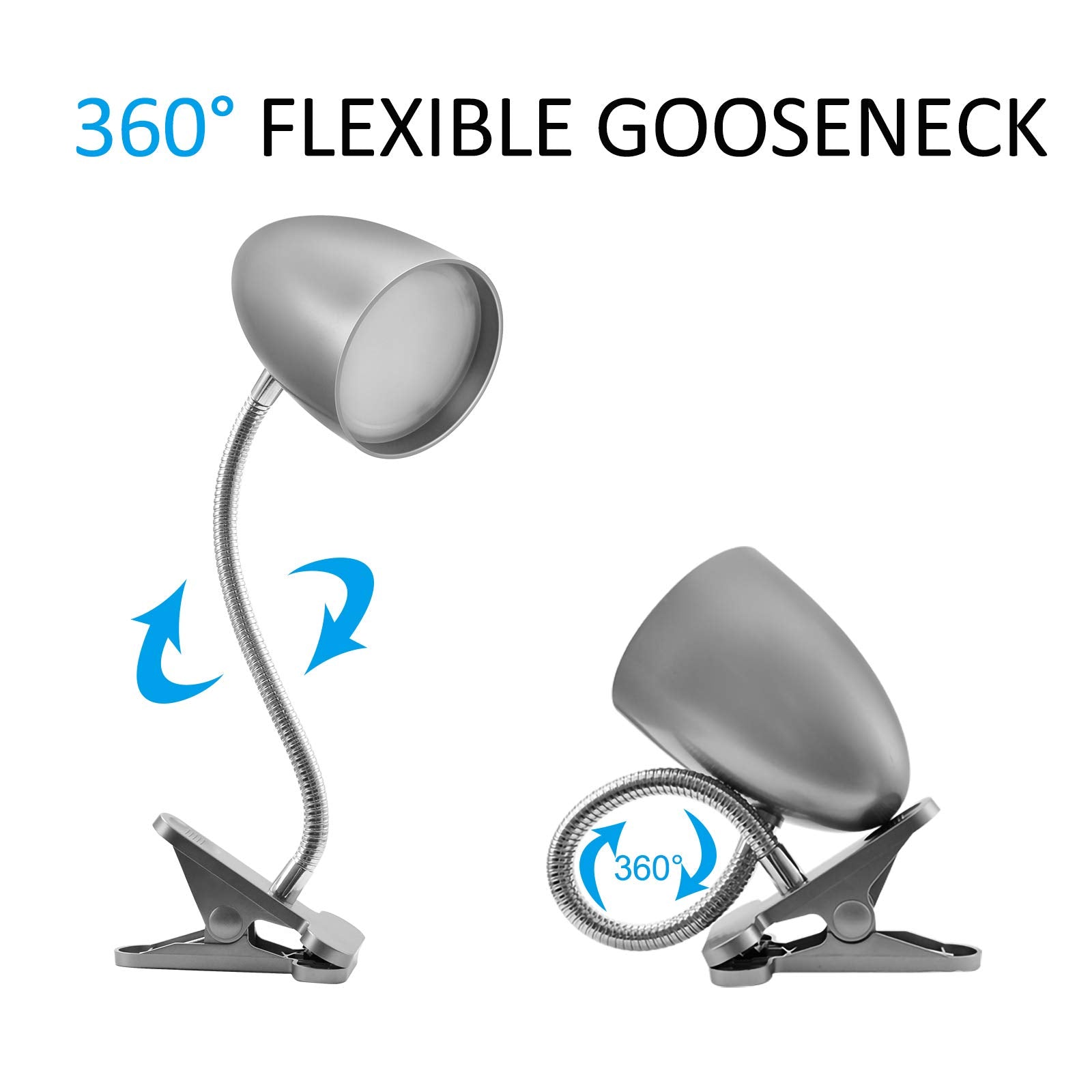 Energetic Lighting Desk Lamp, 3.5W 240 LM Gooseneck Clip Light, 4000K Cool White, Silver, Model MTSL1001BYS
