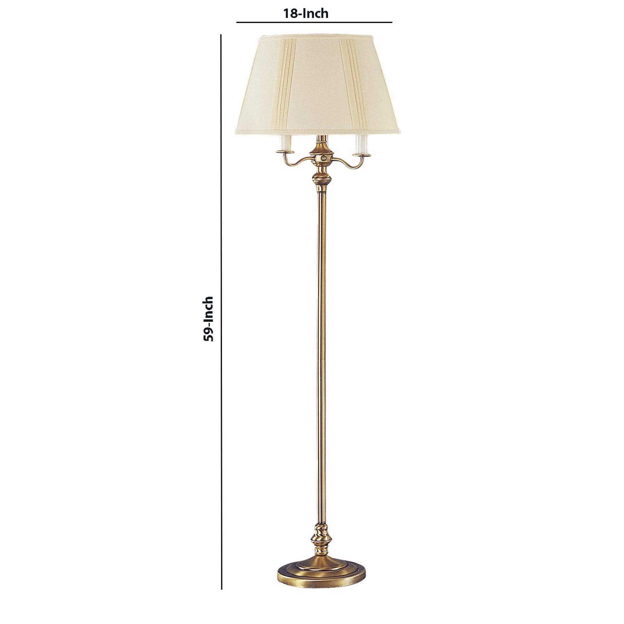 Benzara 150W 6 Way Metal Floor Lamp with Fabric Tapered Shade, Gold, Model BM220863