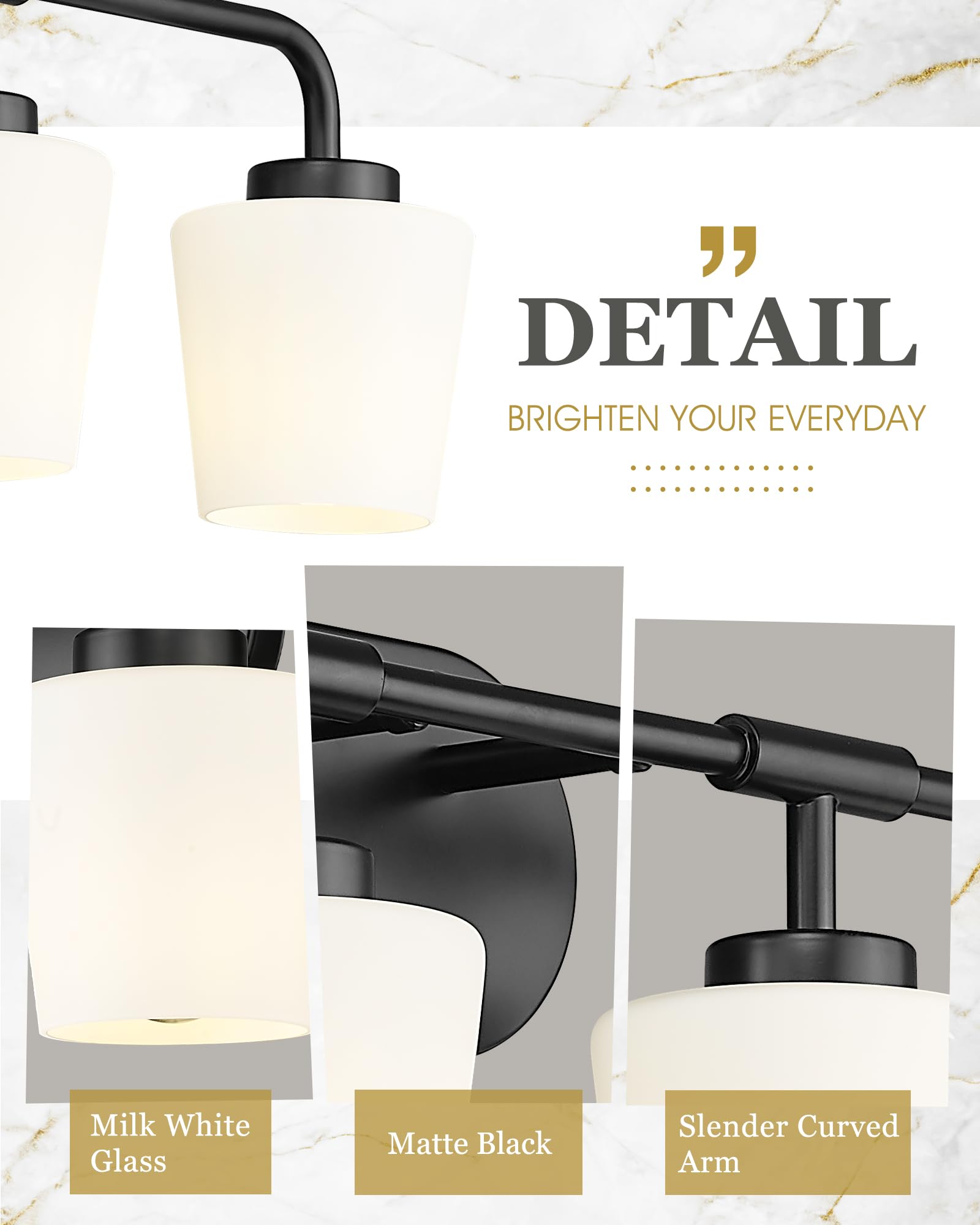 Audickic Bathroom Light Fixtures Over Mirror, 4-Light Matte Black Vanity Lighting Fixtures With Milk White Glass, Vintage Farmhouse Wall Sconces Lighting, Ad-22004-4W-Bk