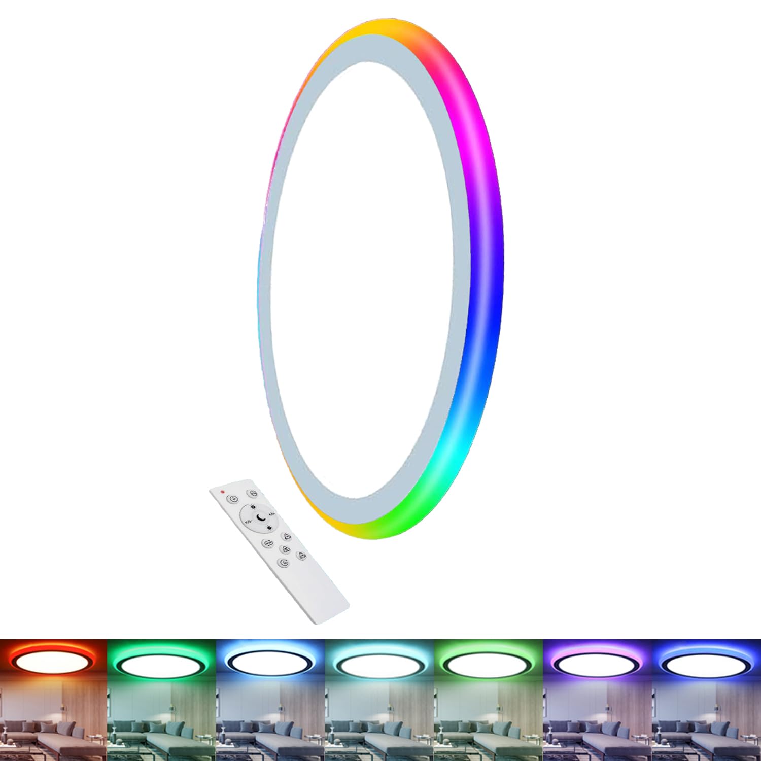 Stayofa 13Inch Magic RGB Flush Mount Led Ceiling Light 34W 3400LM Dimmable with Remote Control 3000-6500K+RGB Color Changing Ceiling Light.Surface Round Ceiling Lights for Bedroom Living Room (White)