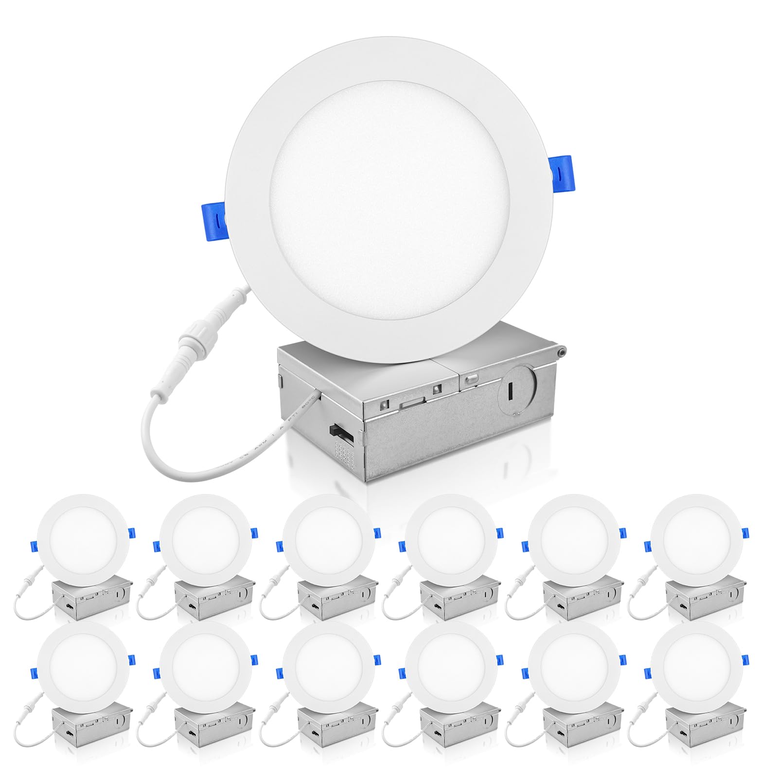 ECOELER 12 Pack 6 Inch Slim LED Recessed Lighting with Junction Box, 5000K Daylight, Dimmable Dimmable Can-Killer Downlight, 12W