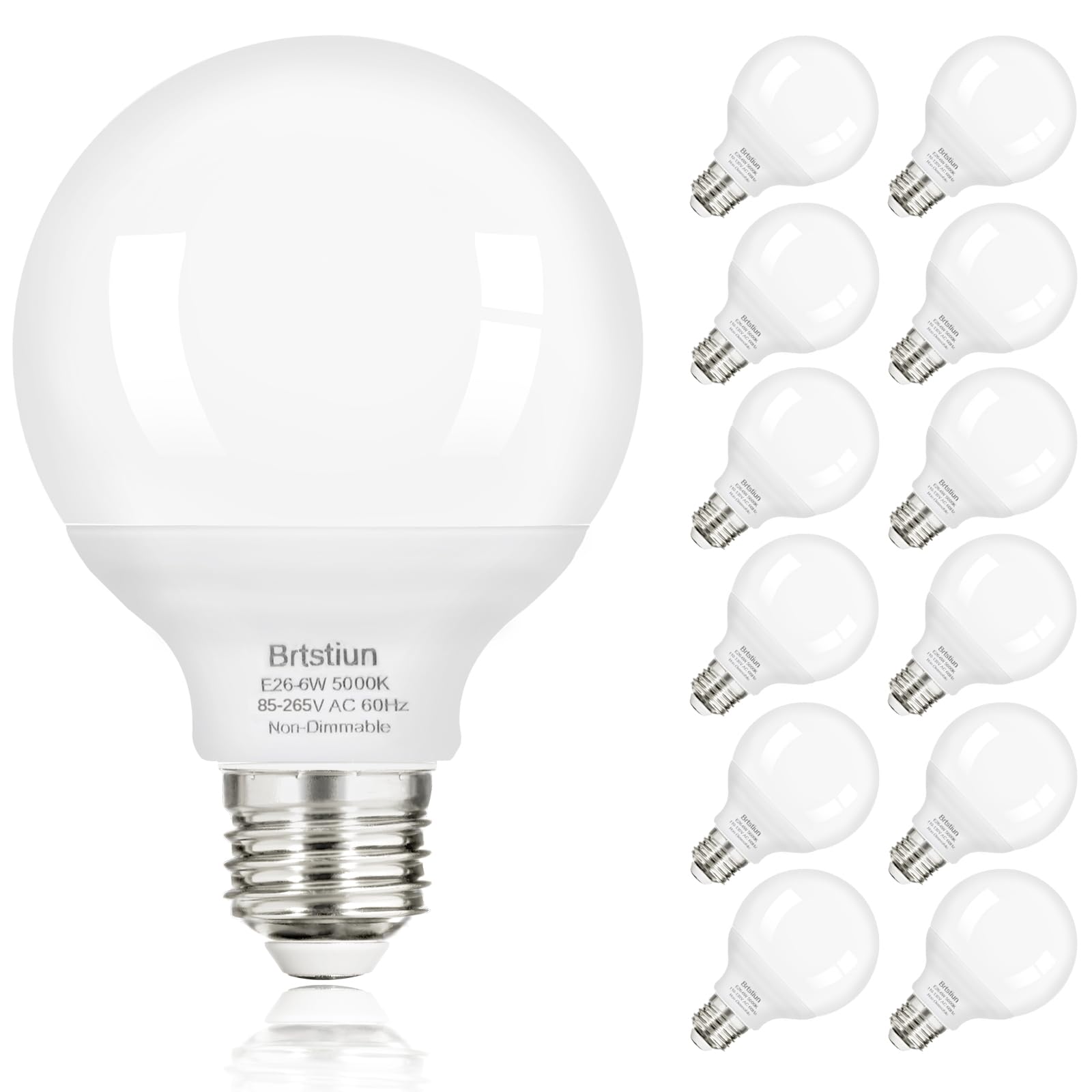 Brtstiun G25 LED Light Bulbs, 40W Equivalent, 600LM, Daylight White 5000K, E26 Base, 12-Pack, Non-Dimmable,