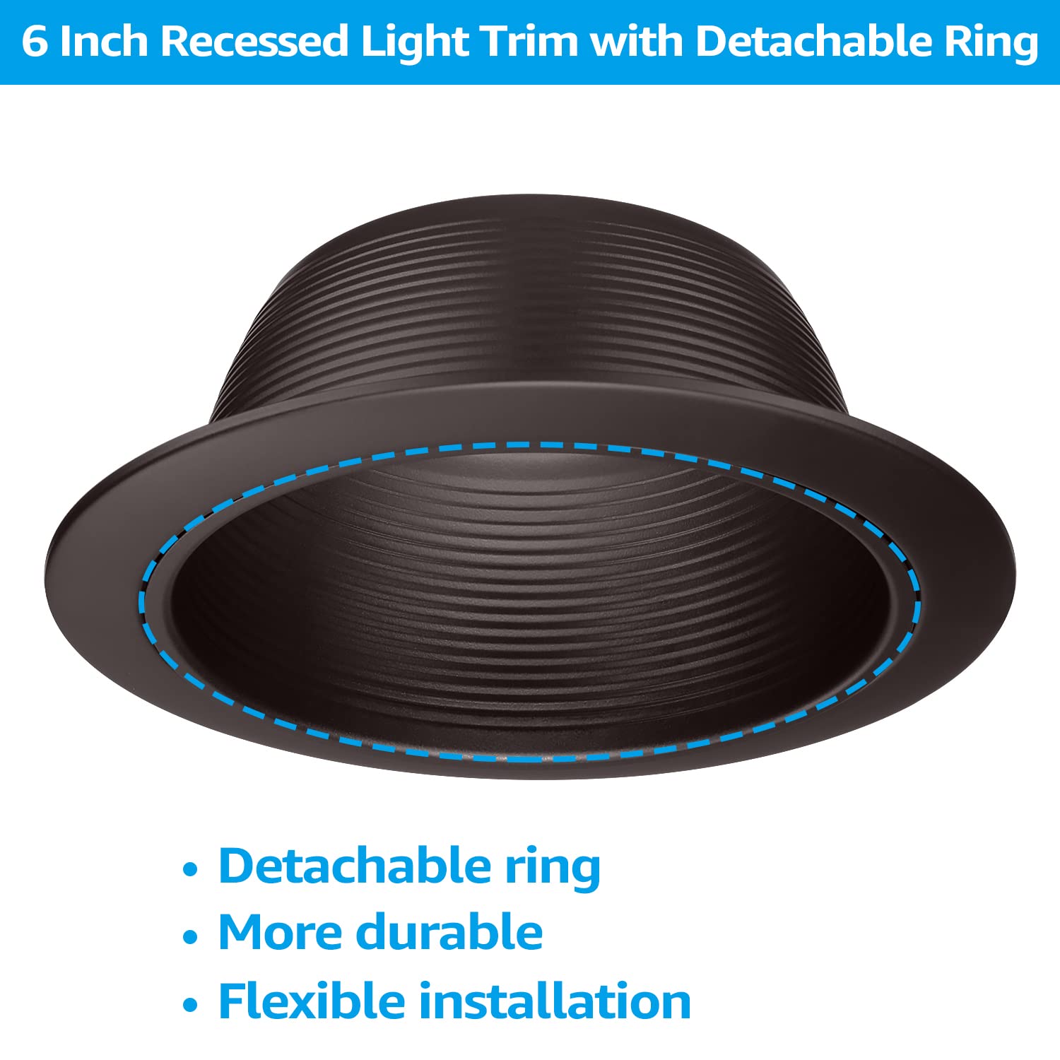 TORCHSTAR 6 Inch Recessed Can Light Trim Rosewood Decor, Step Baffle with Detachable Ring, Full Metal, Fit Halo/Juno Remodel Rec