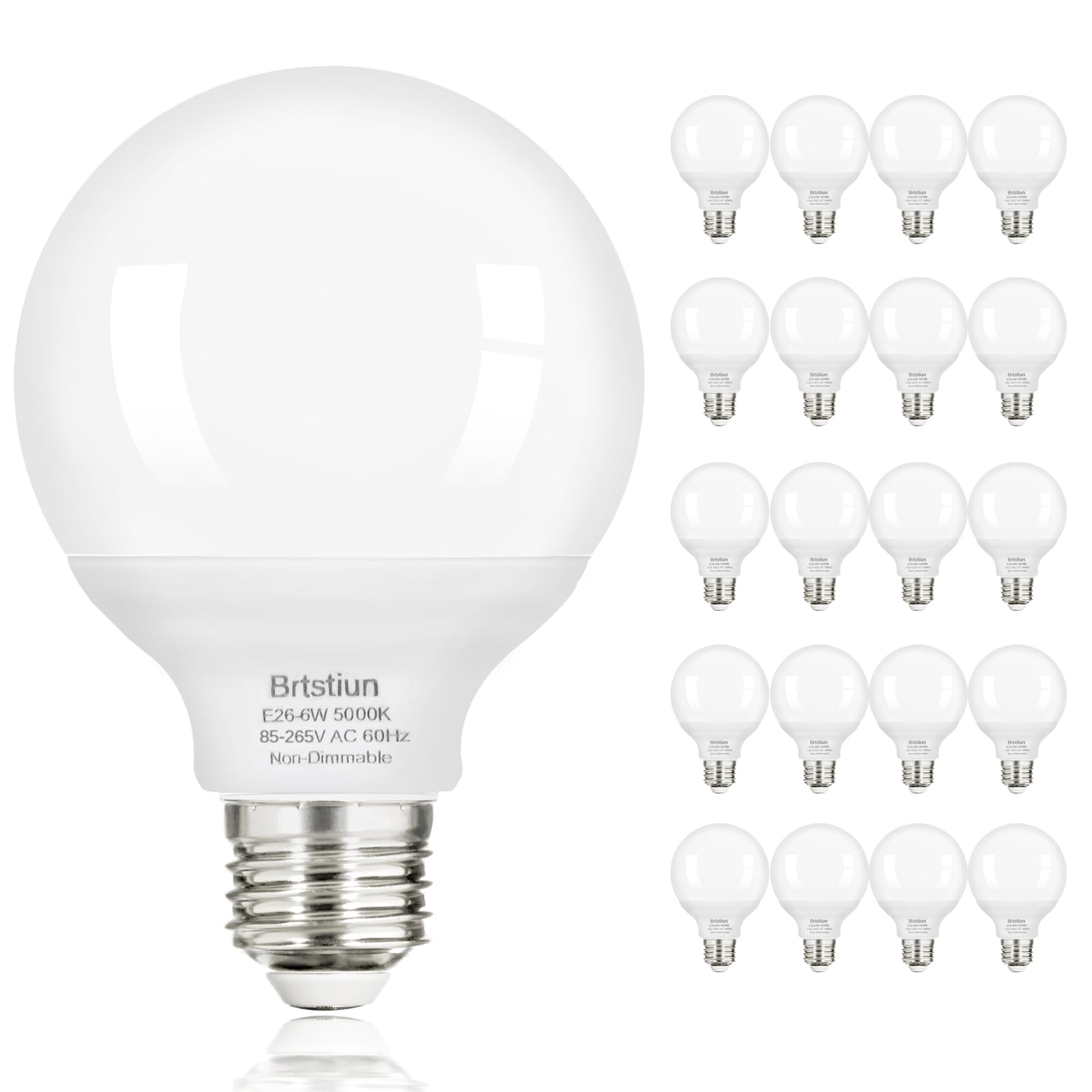 Brtstiun G25 Led Light Bulbs, Round Vanity Light Bulb For Bathroom, 40W Equivalent, Daylight White 5000K, E26 Base Globe Light B