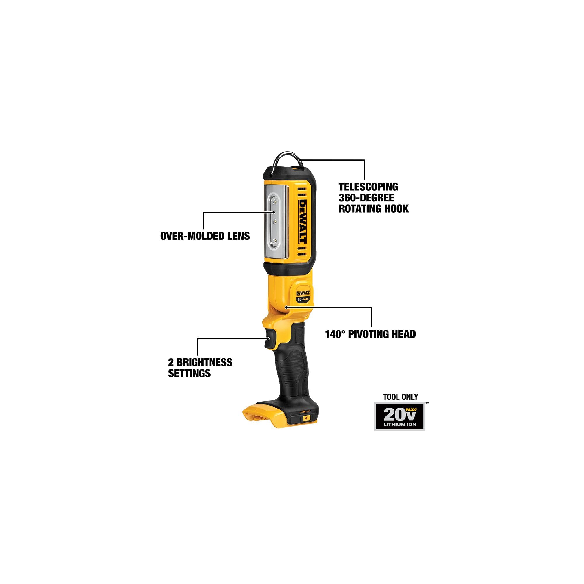 DEWALT 20V MAX LED Work Light - Rechargeable Flashlight, Pivoting Head, Model DCL050, Multicolor, One Size