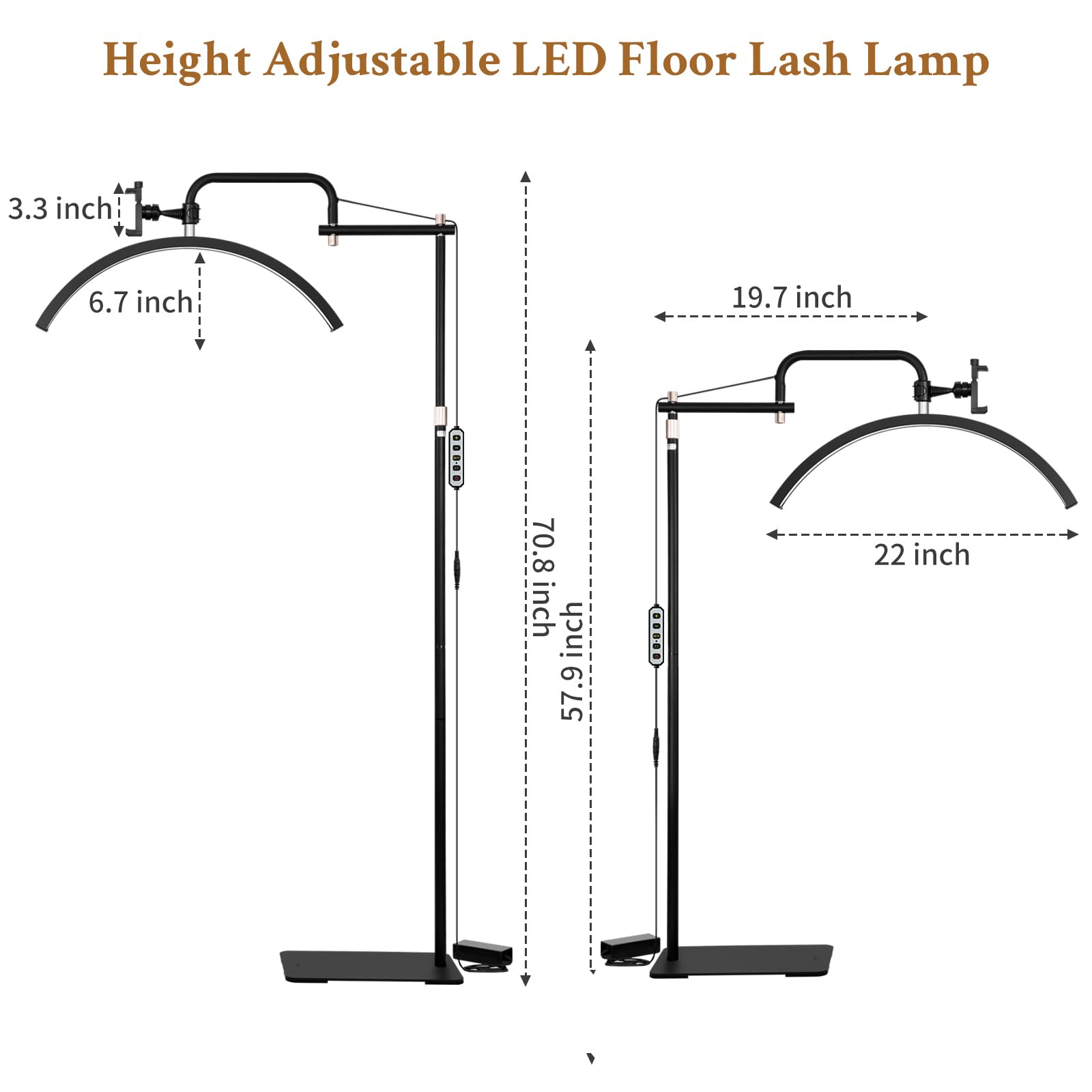 Mkpaei Lash Light For Eyelash Tech - Led Half Moon Light For Tattoo Artists, Esthetician Lights For Eyelash Extensions - Adjustable Brightness & Height, Warm To Cool Floor Lash Lamp With Phone Holder