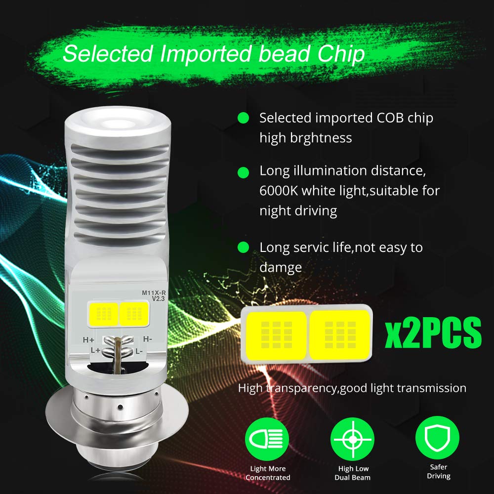 HONLEEX 2pcs H6M LED Motorcycle Headlight Bulbs 1800LM 6500K Xenon White High/Low Beam for Yamaha ATVs YFM350 450 400