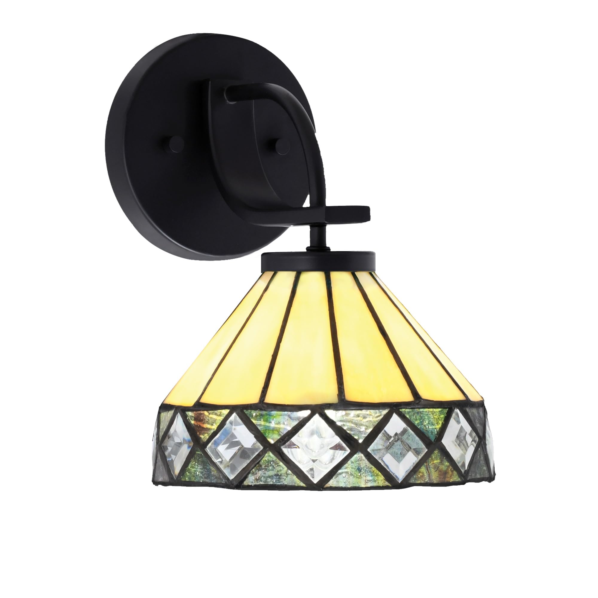 Cavella 1 Light Wall Sconce Shown In Matte Black Finish With 7" Diamond Peak Art Glass