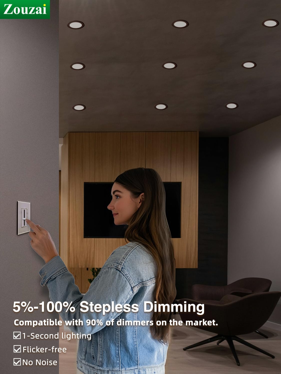 Zouzai 12 Pack 6 Inch Black 5Cct Reset Led Recessed Ceiling Light With Junction Box, 2700K/3000K/3500K/4000K/5000K Selectable, 1