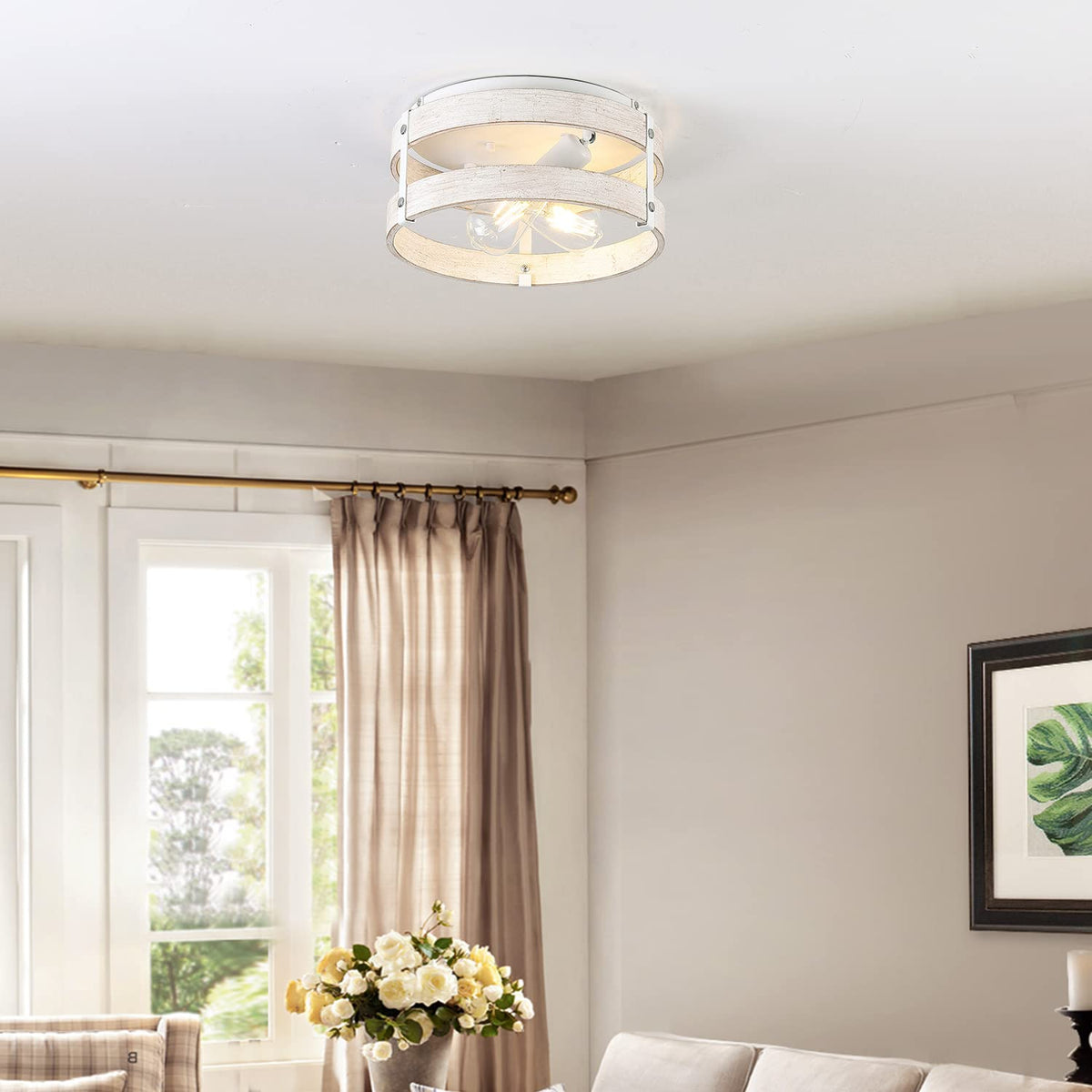 Fivess Lighting Modern Farmhouse Flush Mount Light Fixture, 2-Light Wo ...