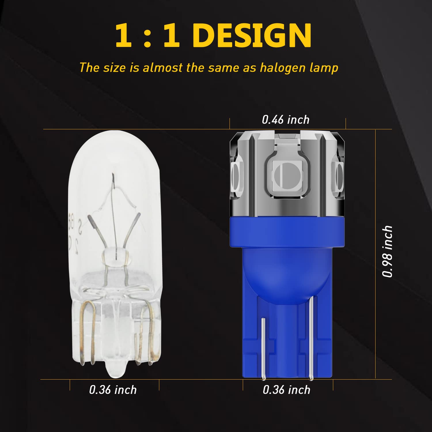 Phinlion 194 Led Light Bulb Blue Super Bright 168 2825 W5W T10 Wedge 6-Smd 3030 Chipsets Led Replacement Bulbs For Car Interior