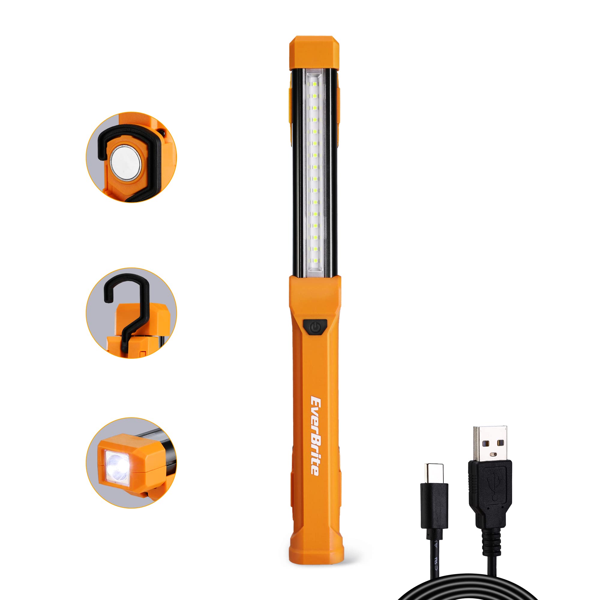 EverBrite 1000LM LED Work Light, Rechargeable Work Light for Mechanics with Dual Magnetic Bases&Hanging Hooks, 4 Lighting Modes,