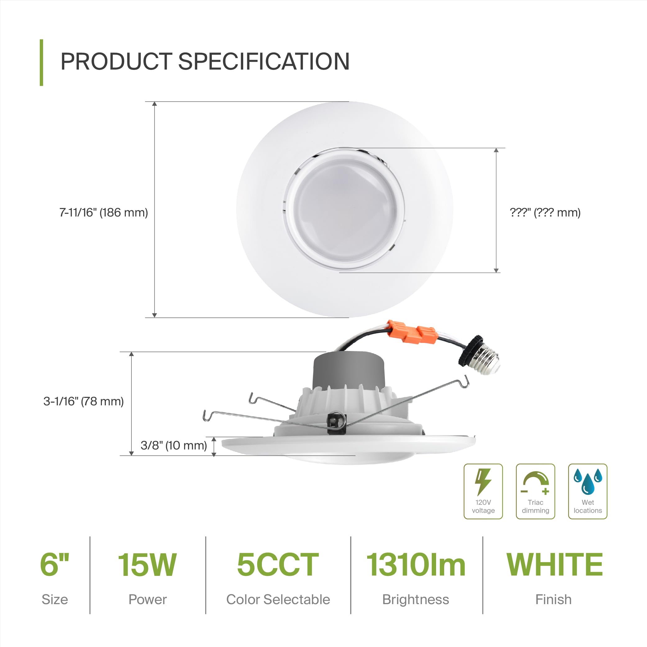 ASD 6 Inch Gimbal LED Recessed Light, 15W 1236LM, Adjustable Dimmable, White Trim, Aluminum, ETL 6 Pack, Model A-LRK
