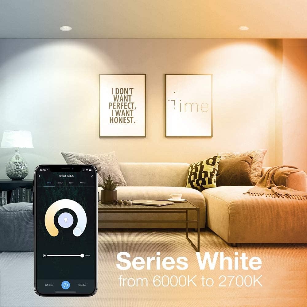 LEDLightsWorld Smart Recessed Lighting, 3 Inch, Dimmable RGBW, WiFi Compatible, 5W, 4 Pack, Aluminum, Model LLWRGB003