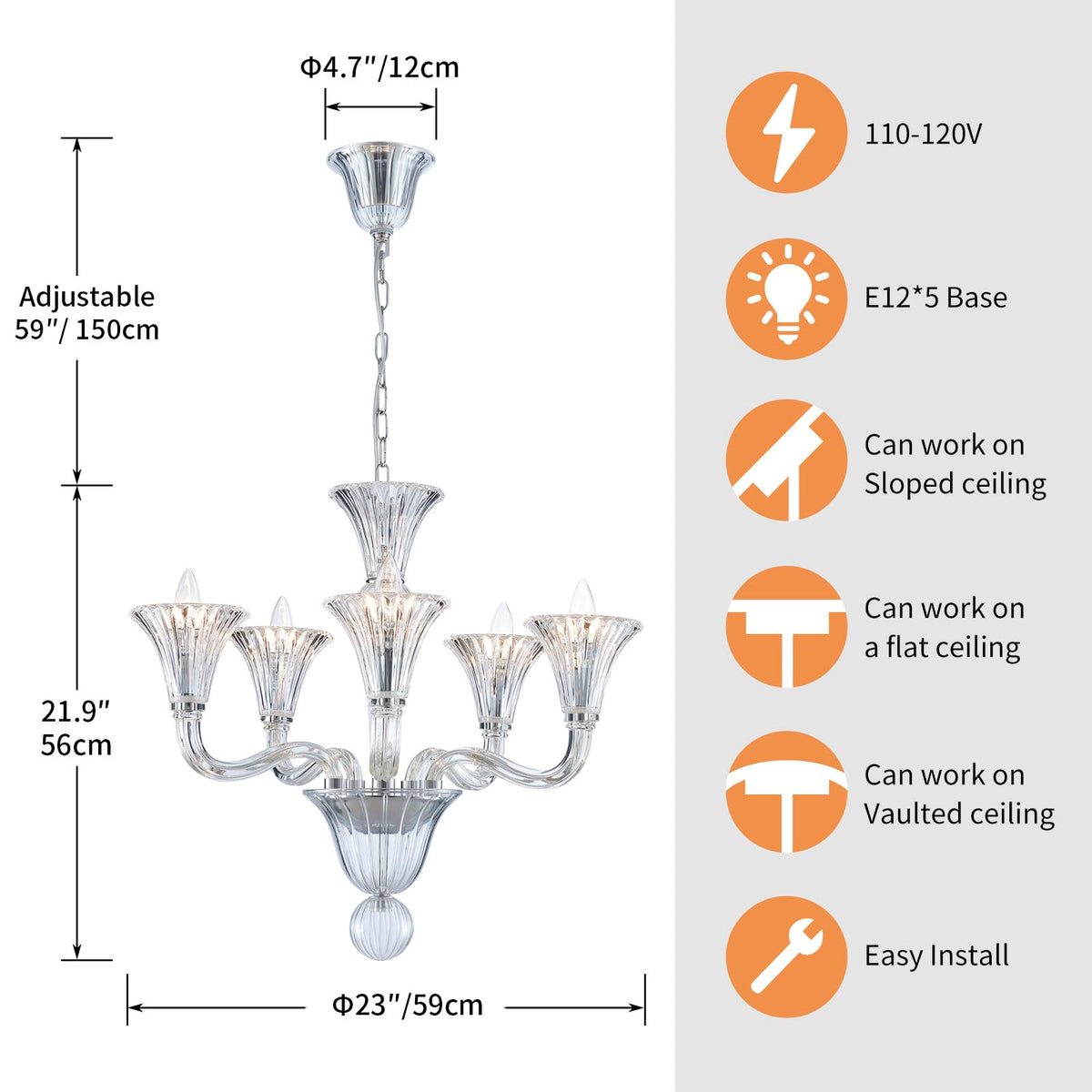 SM Saint Mossi 5-Light Crystal Chandelier, Modern Pendant Light Fixtur ...