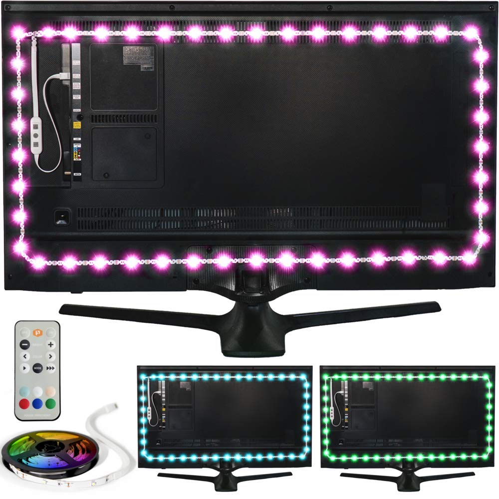 Power Practical LED Strip Lights, USB Backlight with Remote, 15 Color Options, Small (<24in TV), White, Model 4330178457