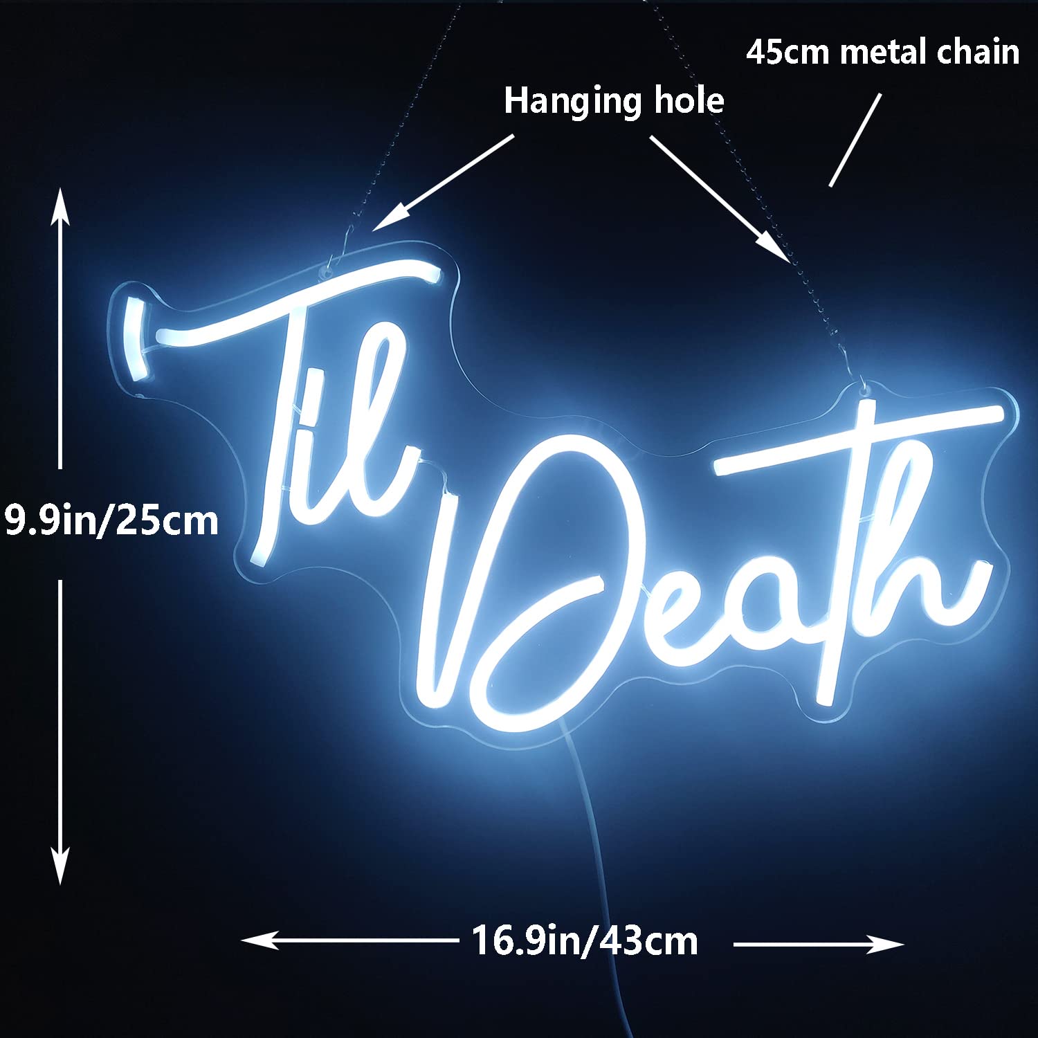 GMMLLG Til Death Neon Sign - Dimmable LED Wall Decor, White Acrylic, Strong Transparent Backboard