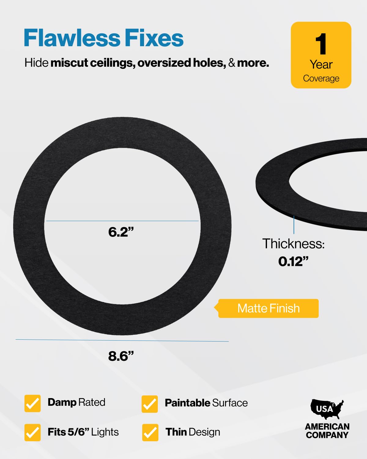 Sunco 12 Pack Goof Rings for 6 Inch Recessed Lights, Black Trim Ring, Outer Diameter 8.6 Inch, Paintable Matte Finish