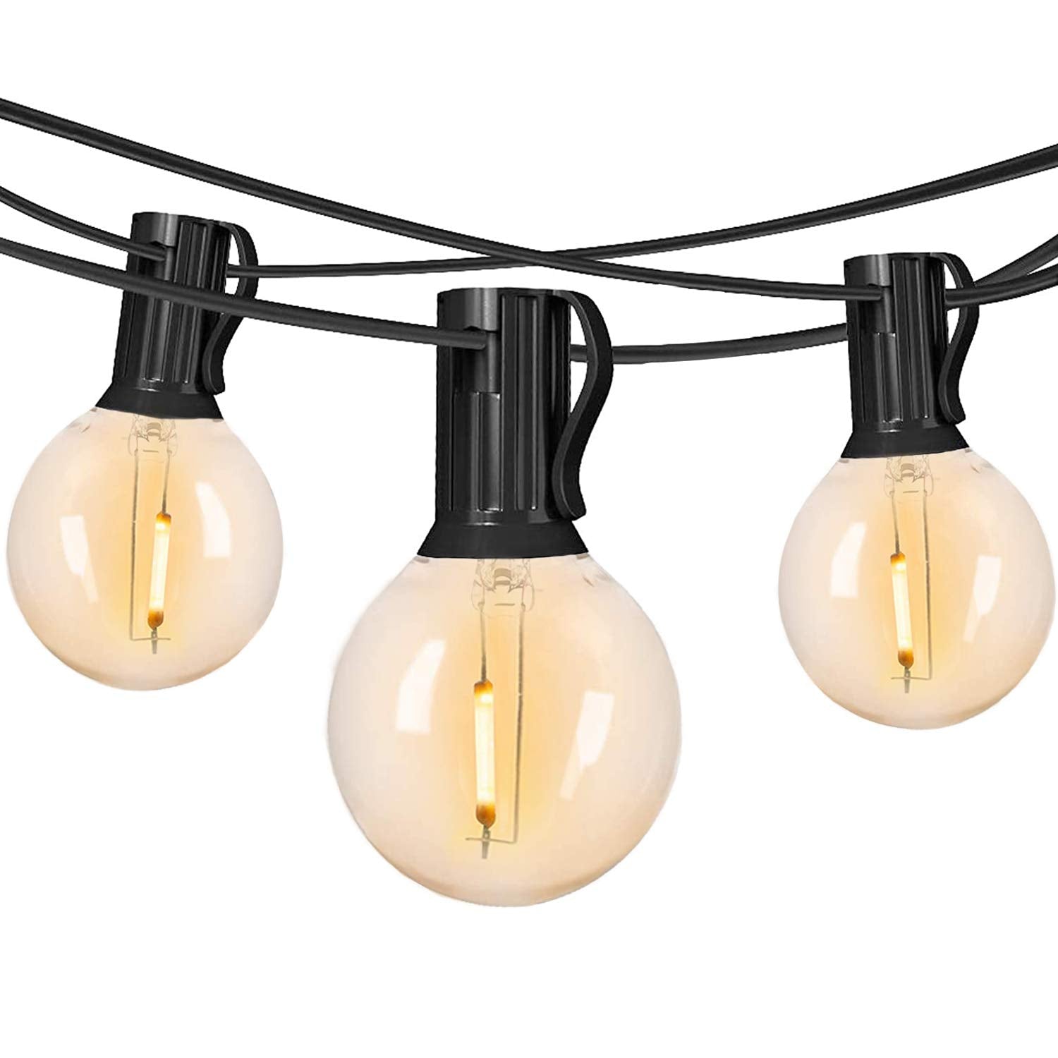 Svater Outdoor String Lights 50ft, 25 G40 Shatterproof Bulbs, Waterproof, Warm White, Black
