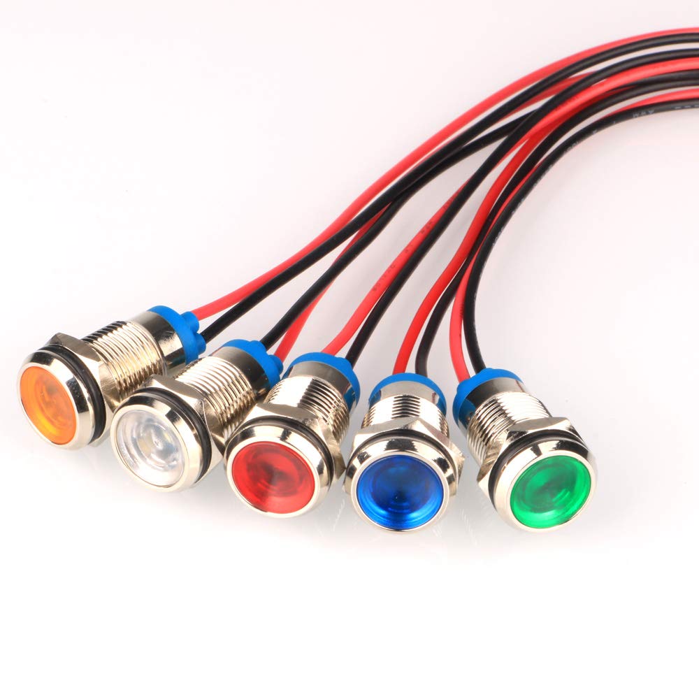 Gebildet 10mm LED Metal Indicator Light, Waterproof Signal Lamp, AC/DC 12-24V, Multicolored, Model 61c035c4-2c83-4999