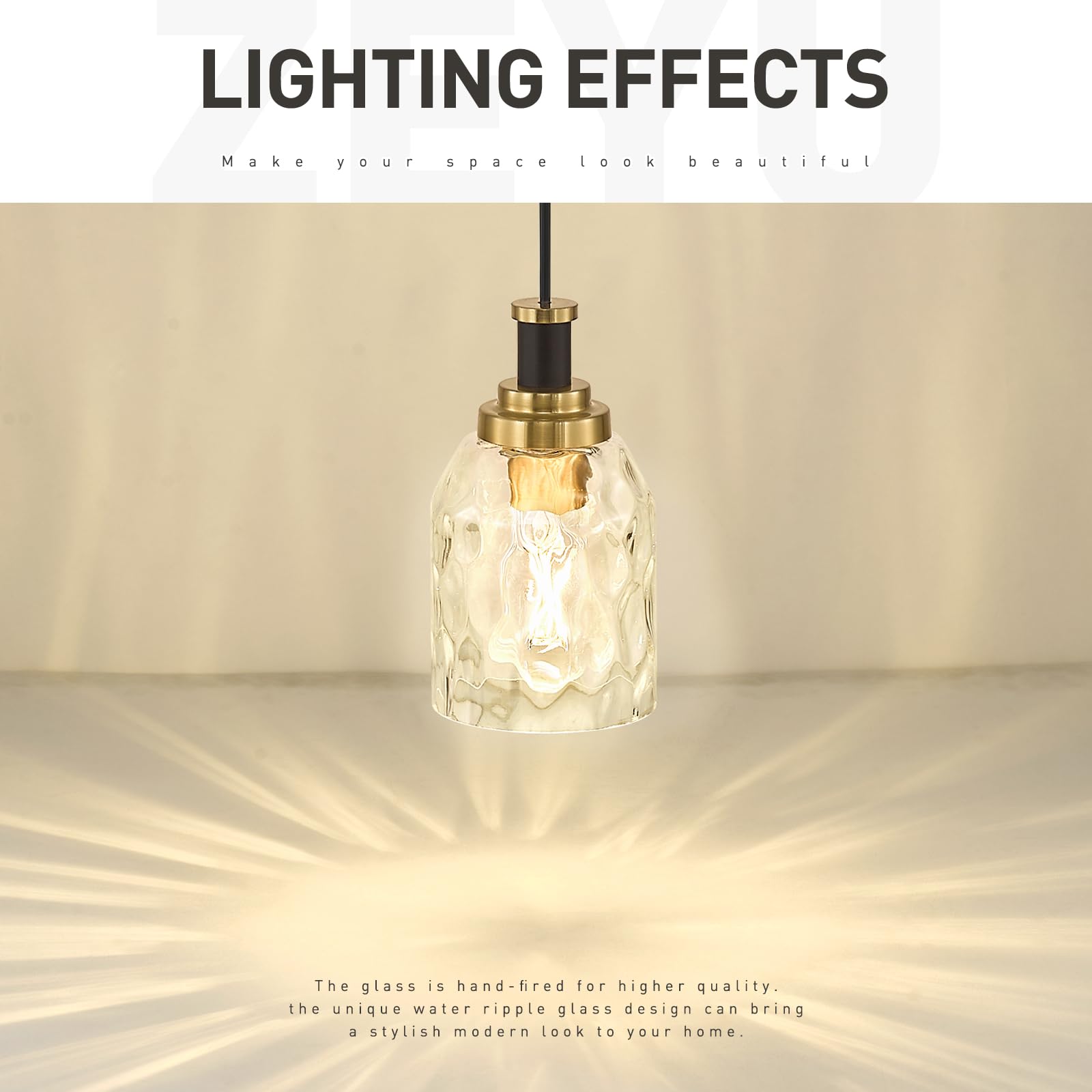 Zeyu Pendant Light 2 Pack, Vintage Adjustable Hanging Light For Hallway, Haning Light Fixture Ceiling With Water Ripple Glass Sh